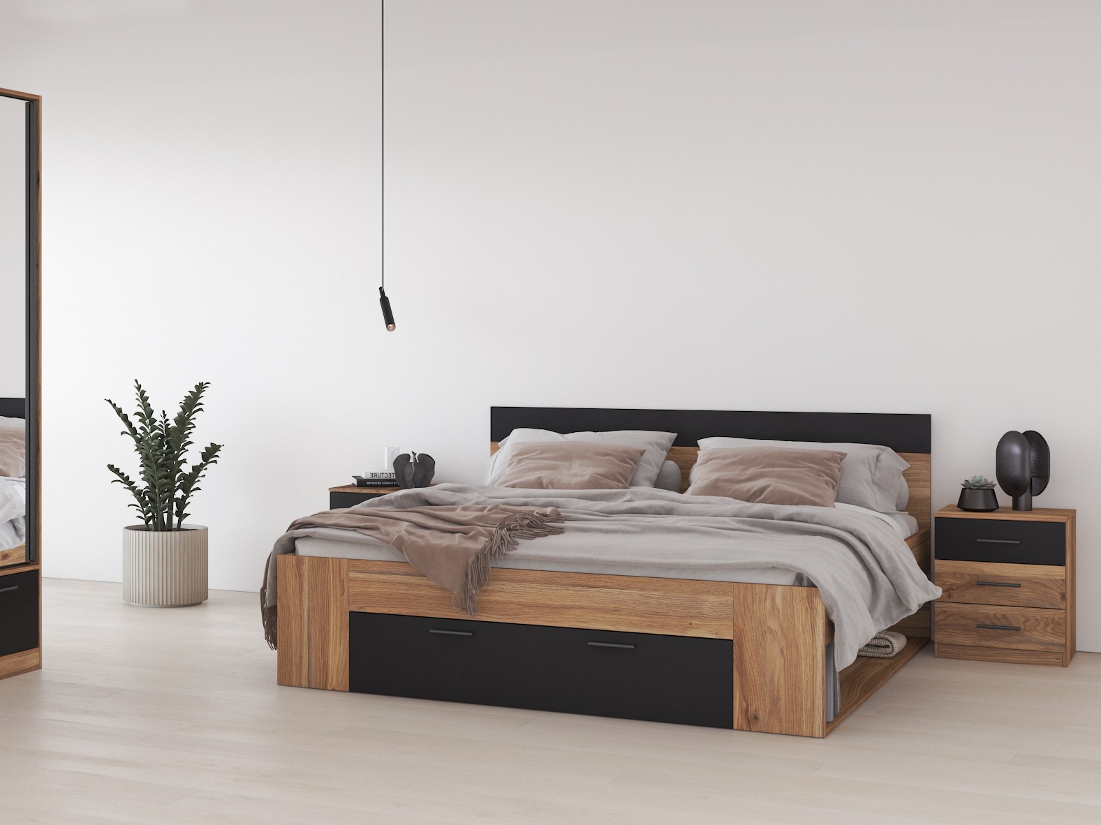 Bedside table Melvele 100 (Oak + Black)