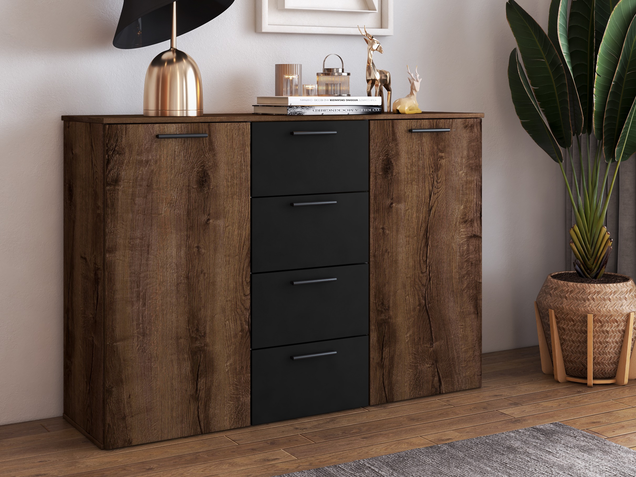 Chest of drawers Melvele 101 (Monastery oak + Black)