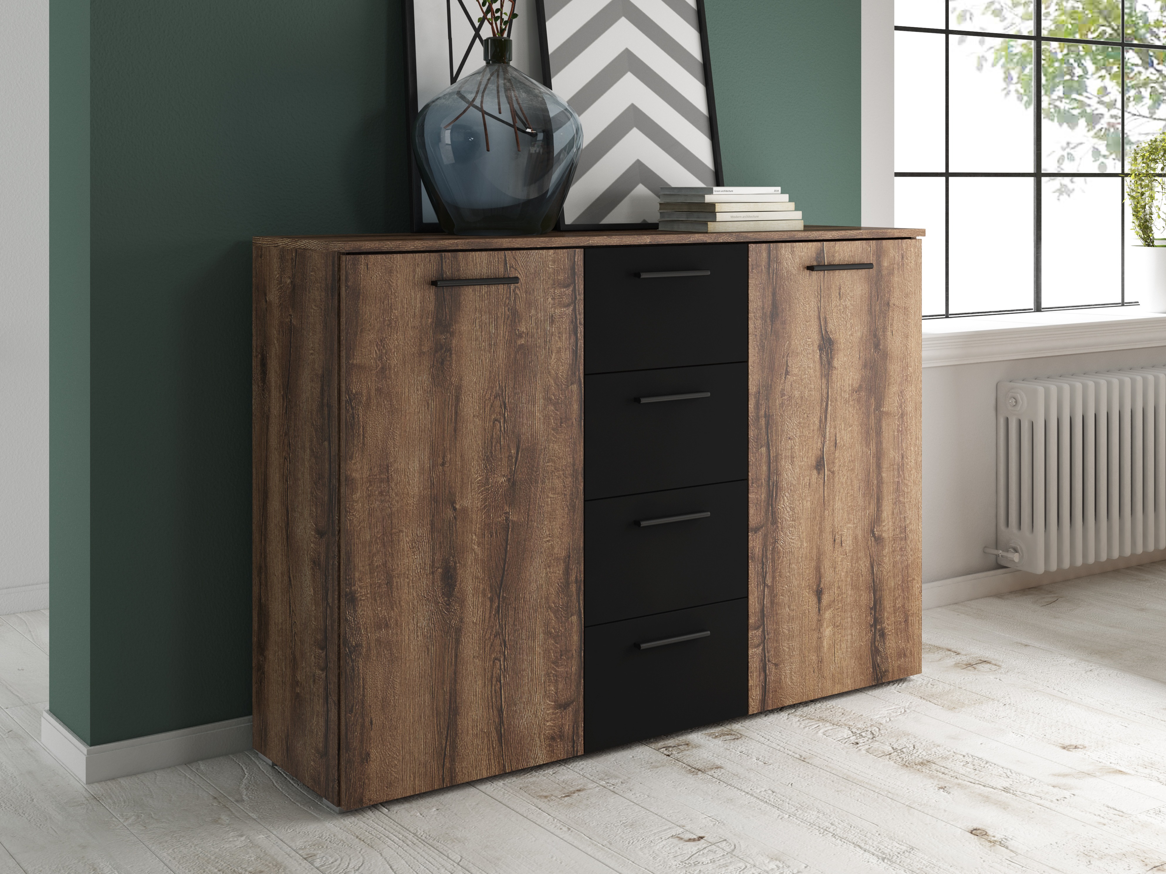 Chest of drawers Melvele 101 (Monastery oak + Black)