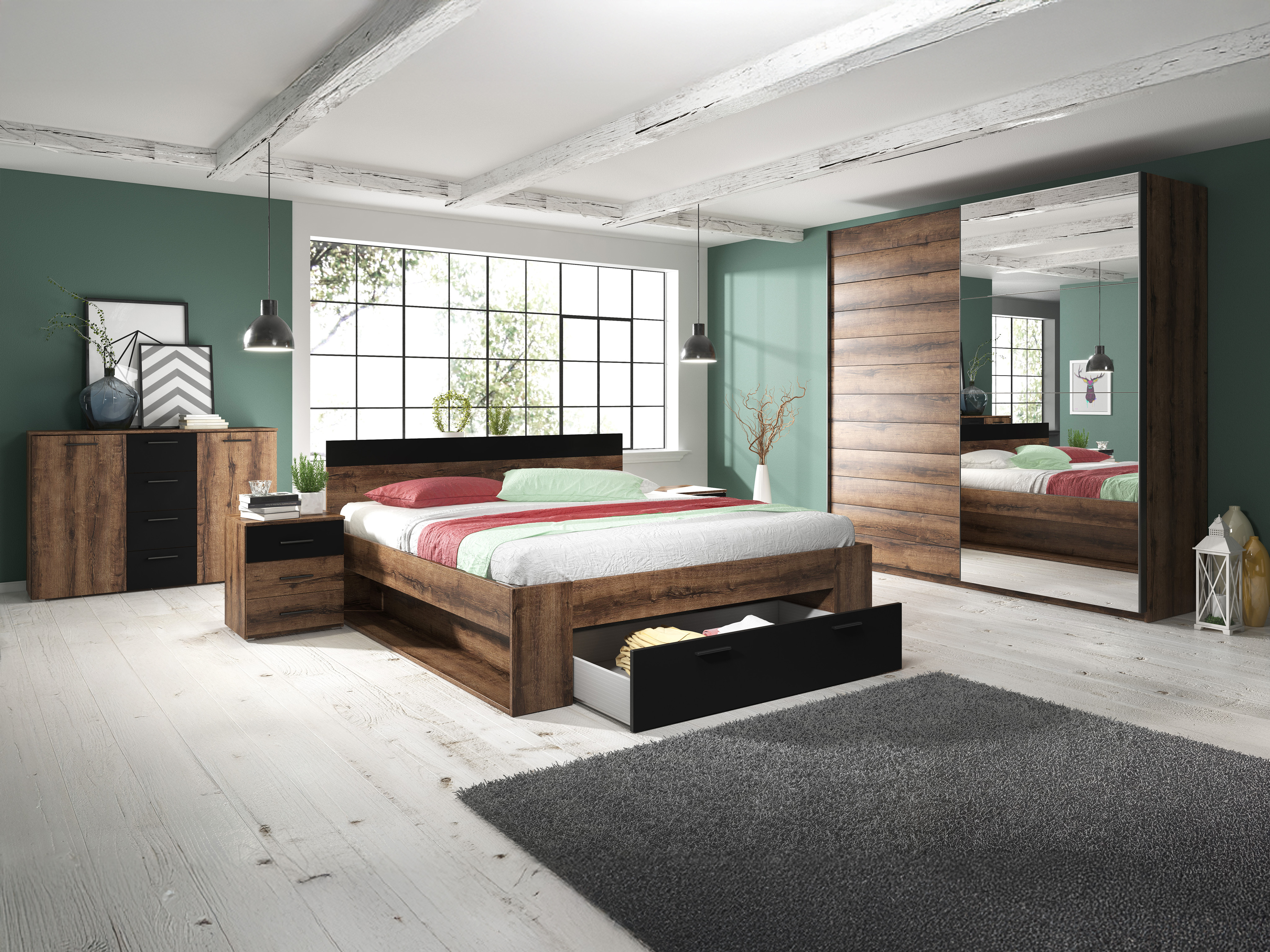 Chest of drawers Melvele 101 (Monastery oak + Black)