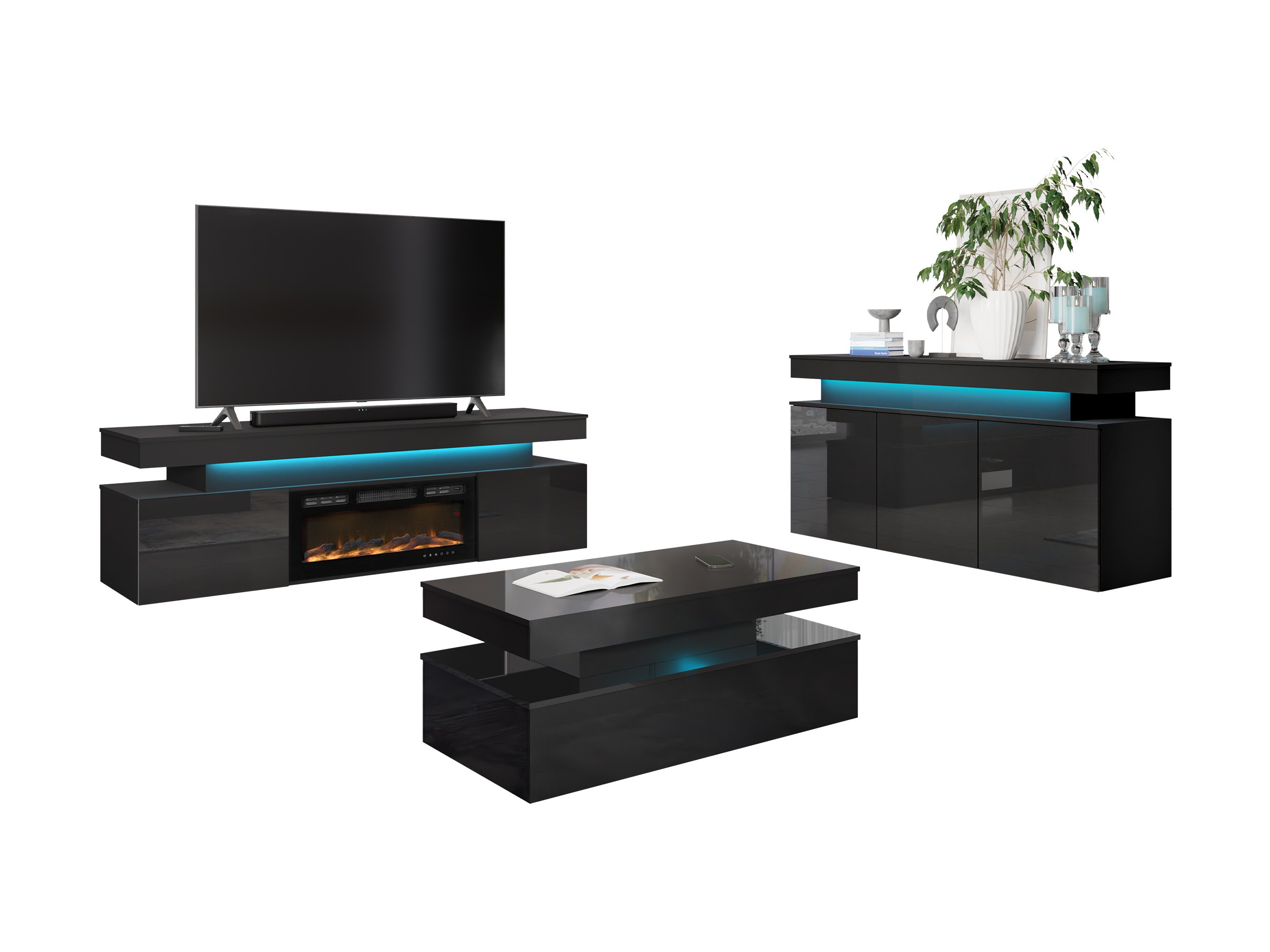 Living room set Monfero 106 (Black + Glossy black)