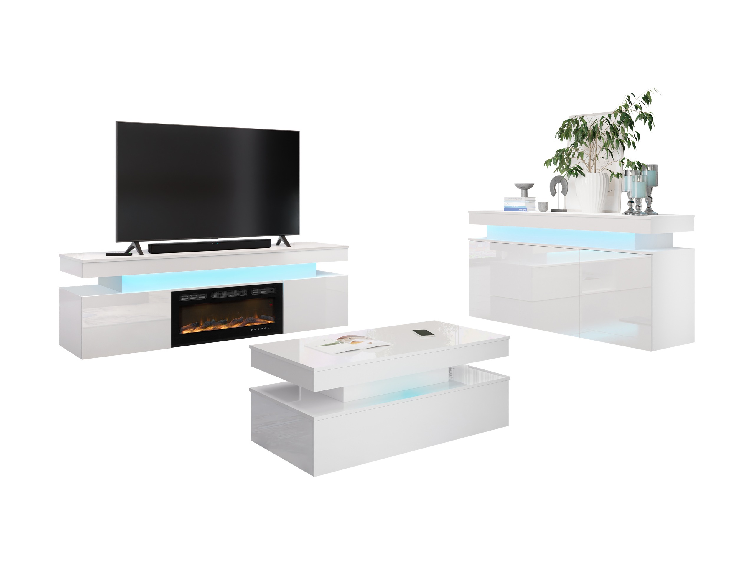 Living room set Monfero 106 (White + Glossy white)