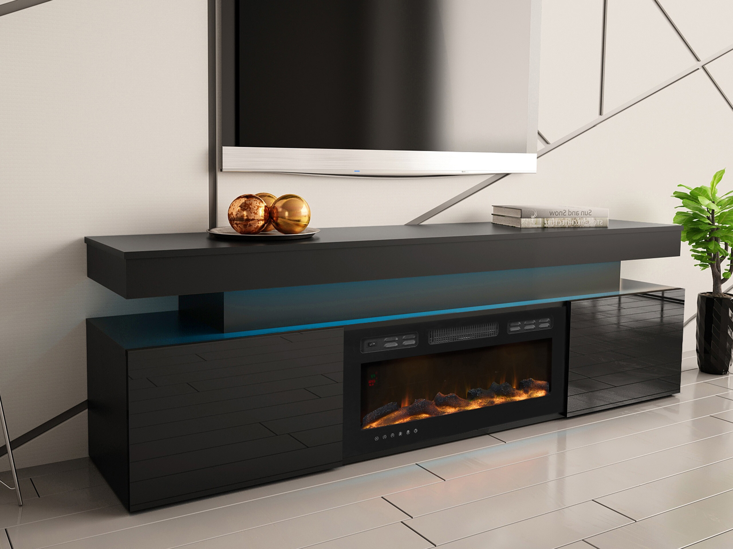 TV stand Monfero 104 (Black + Glossy black)