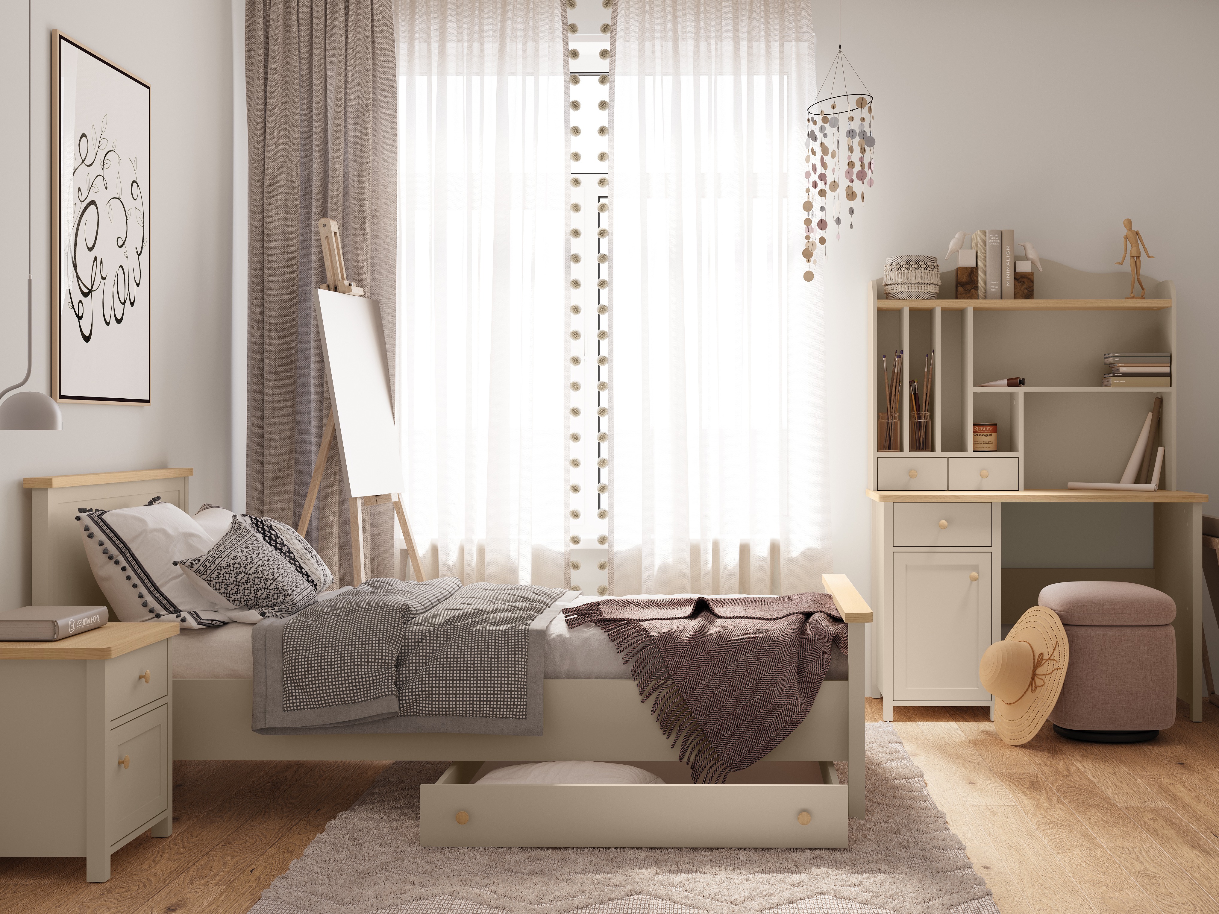 Bed Romelbo 148 (Beige + Oak)
