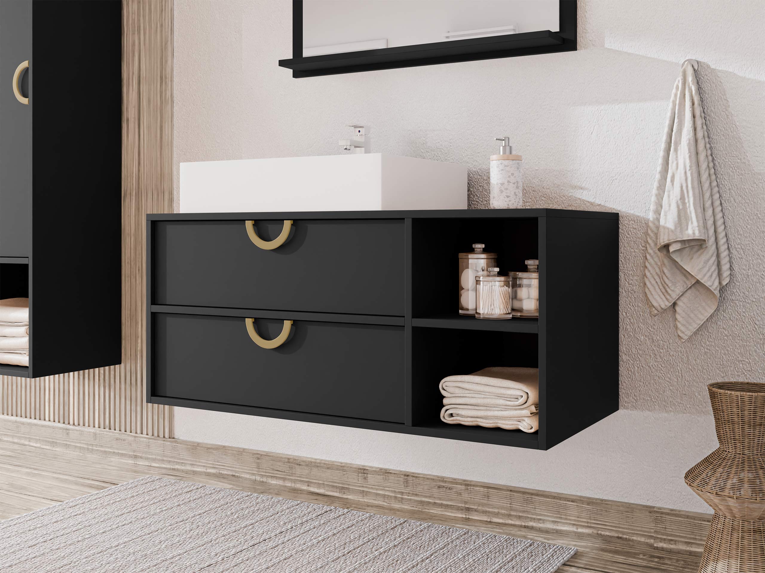 Wall-mounted bathroom cabinet for washbasin Sodalis (Black)