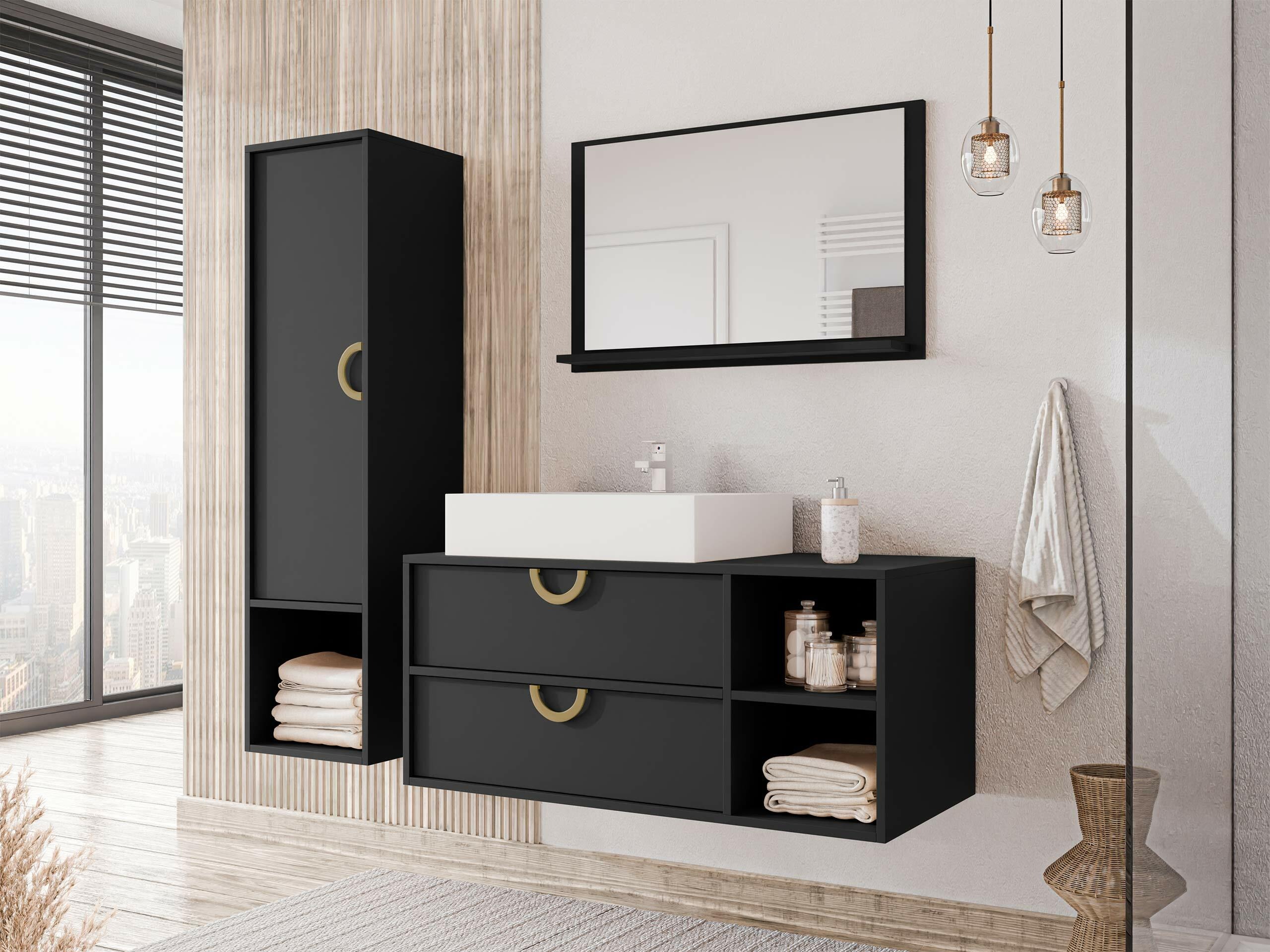 Wall-mounted bathroom cabinet for washbasin Sodalis (Black)