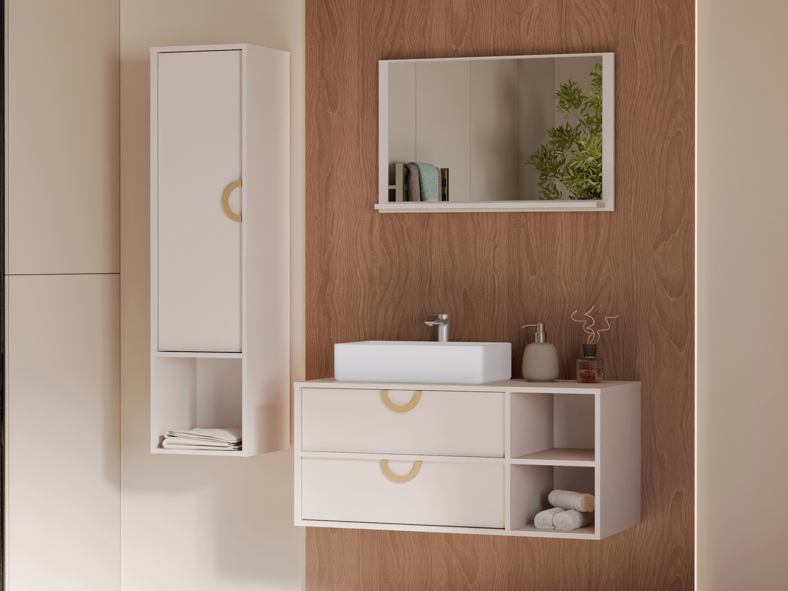 Wall-mounted bathroom cabinet for washbasin Sodalis (Cashmere)