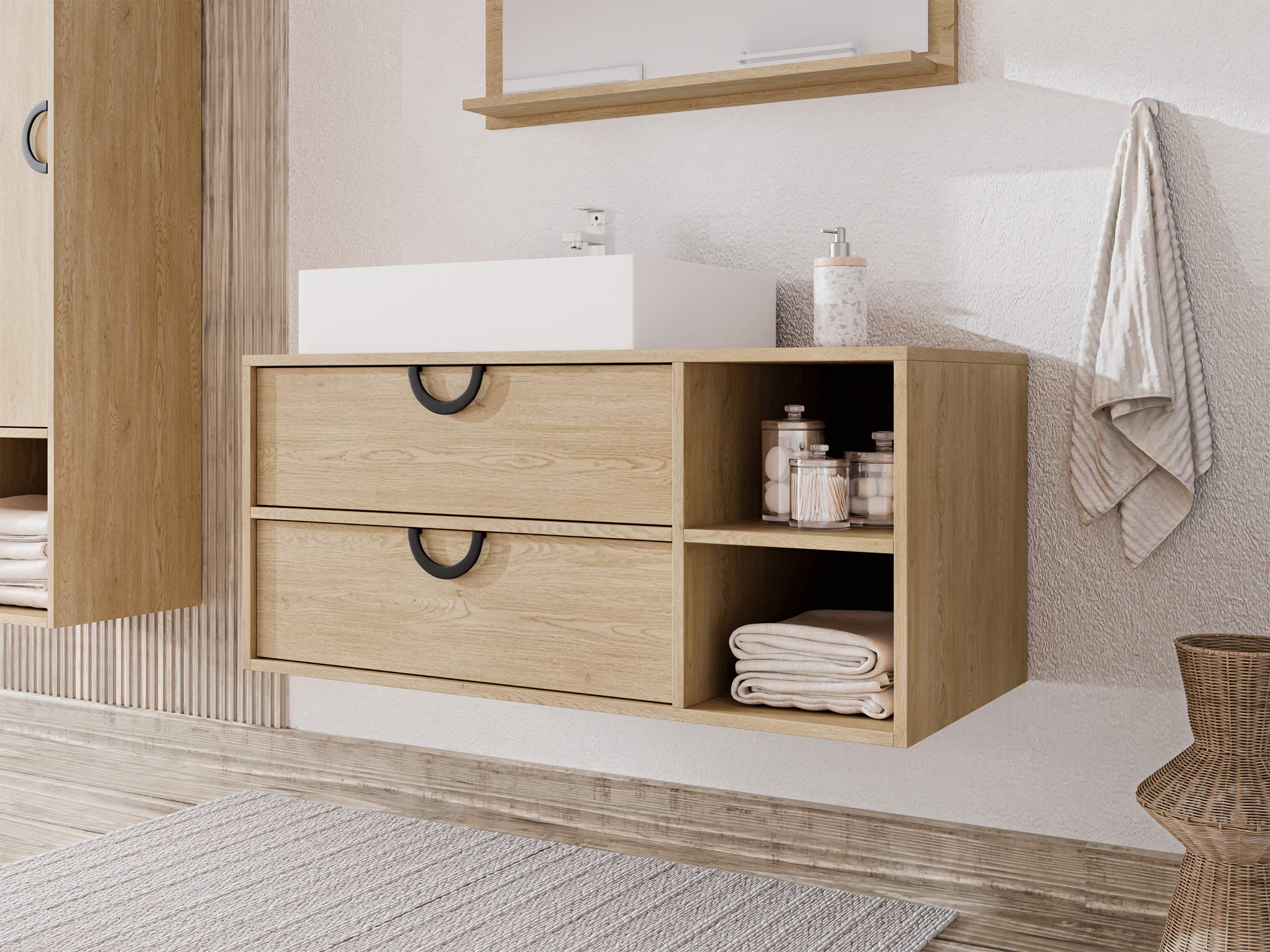 Wall-mounted bathroom cabinet for washbasin Sodalis (Oak)