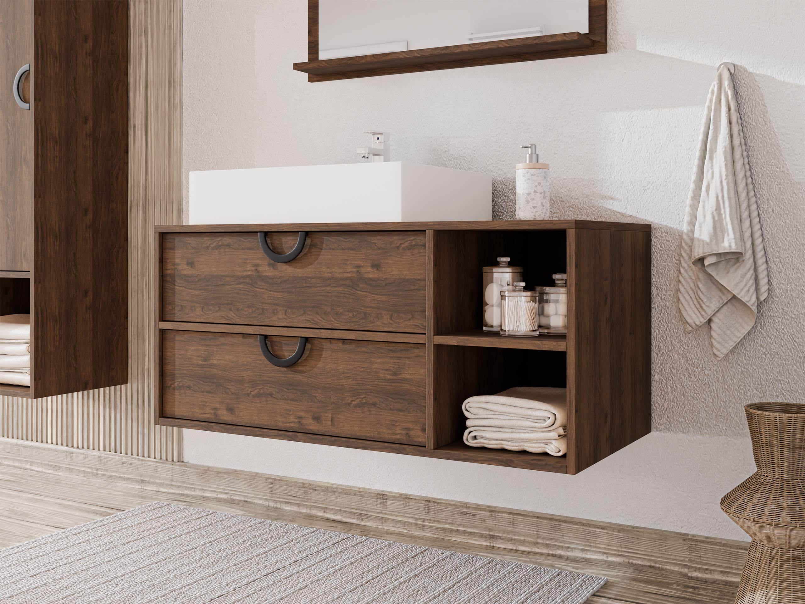 Wall-mounted bathroom cabinet for washbasin Sodalis (Walnut)