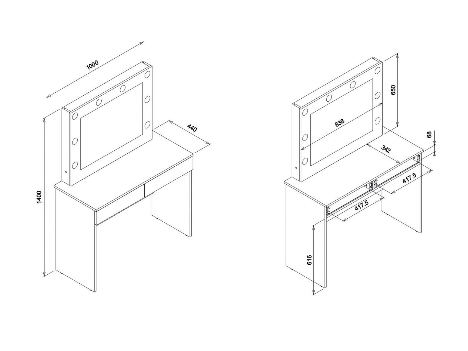 Dressing table Catelbi 113 (White + Oak)