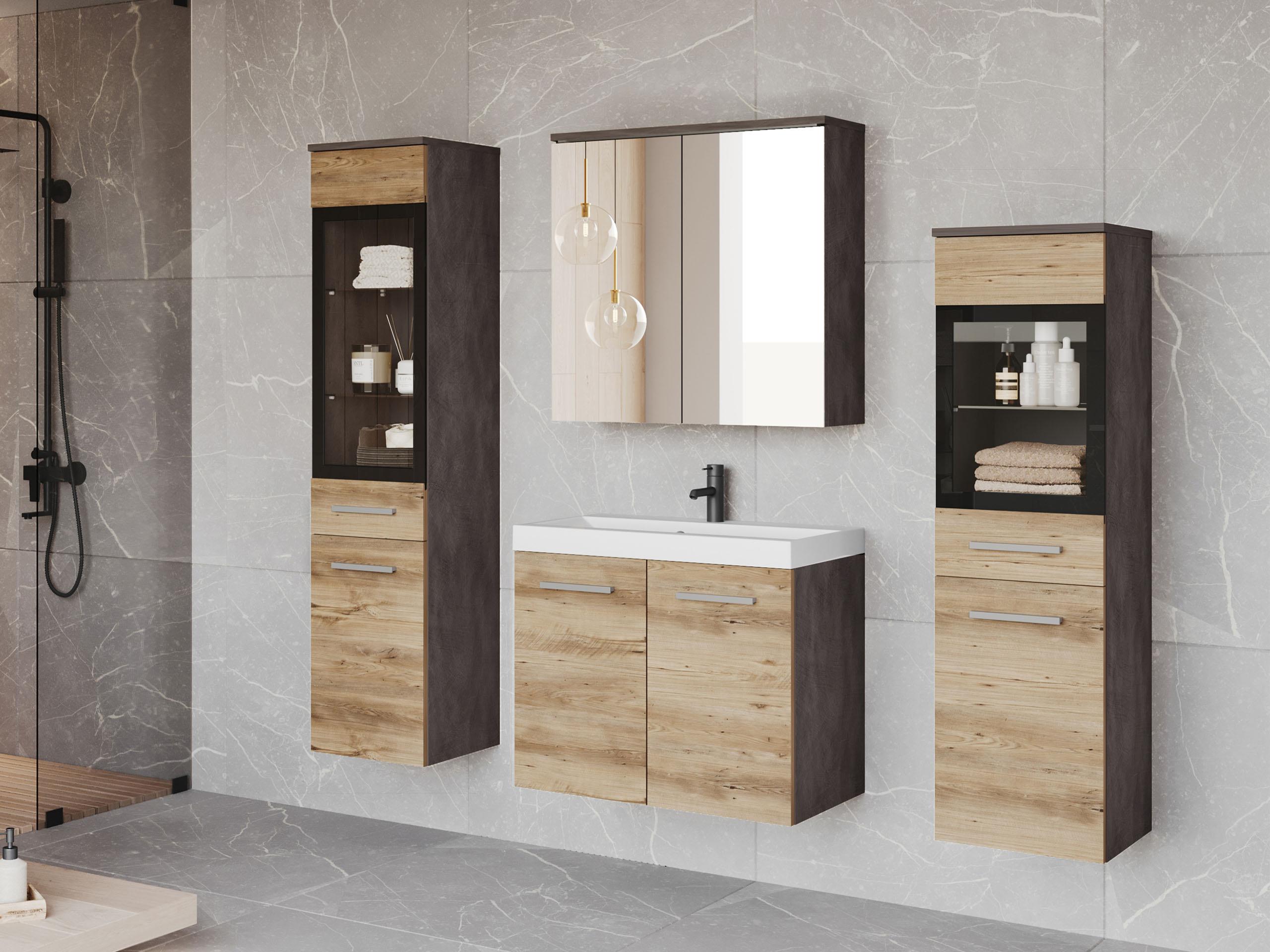 Bathroom set Scientia III (Matera grey + Chestnut)