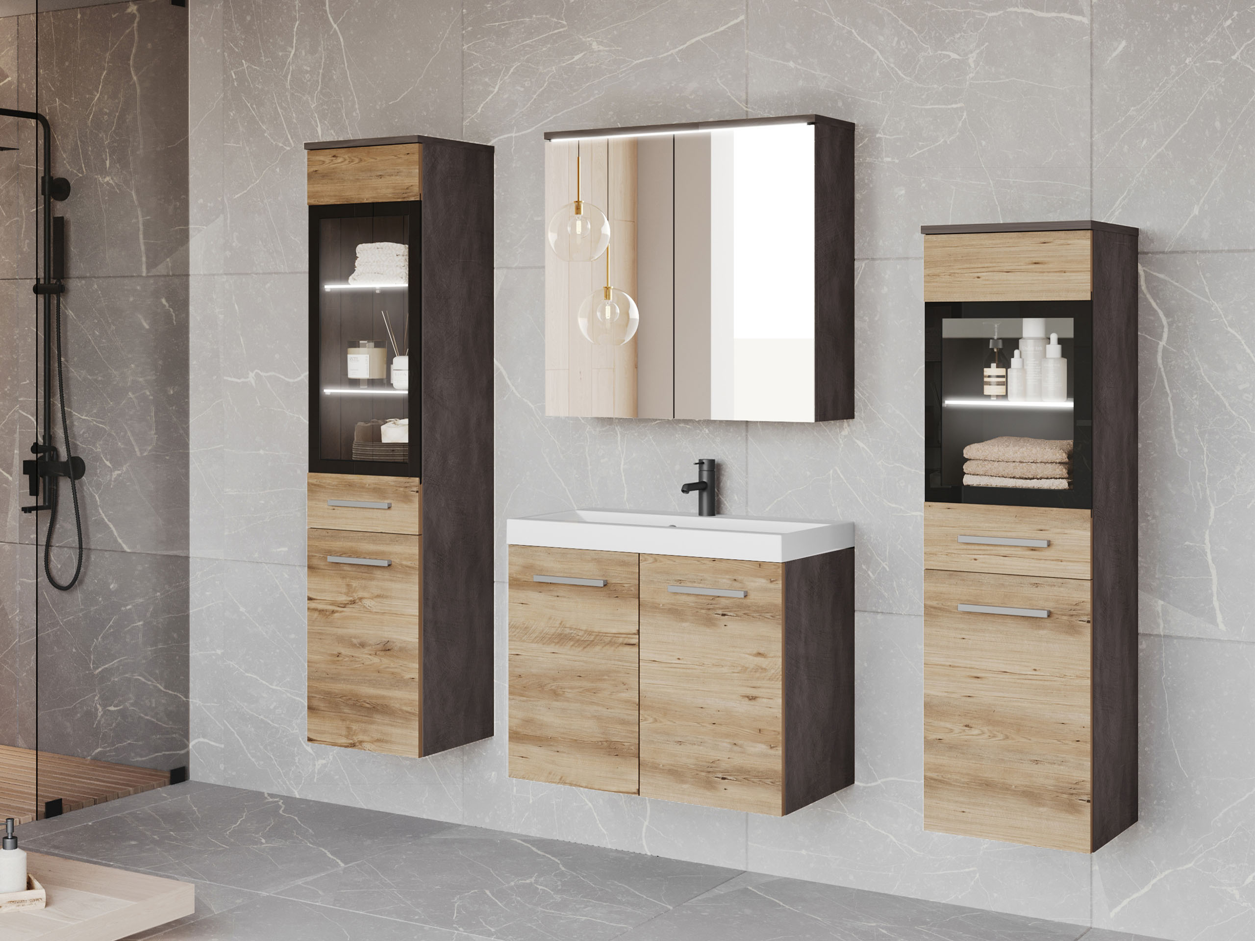 Bathroom set Scientia III (Matera grey + Chestnut)