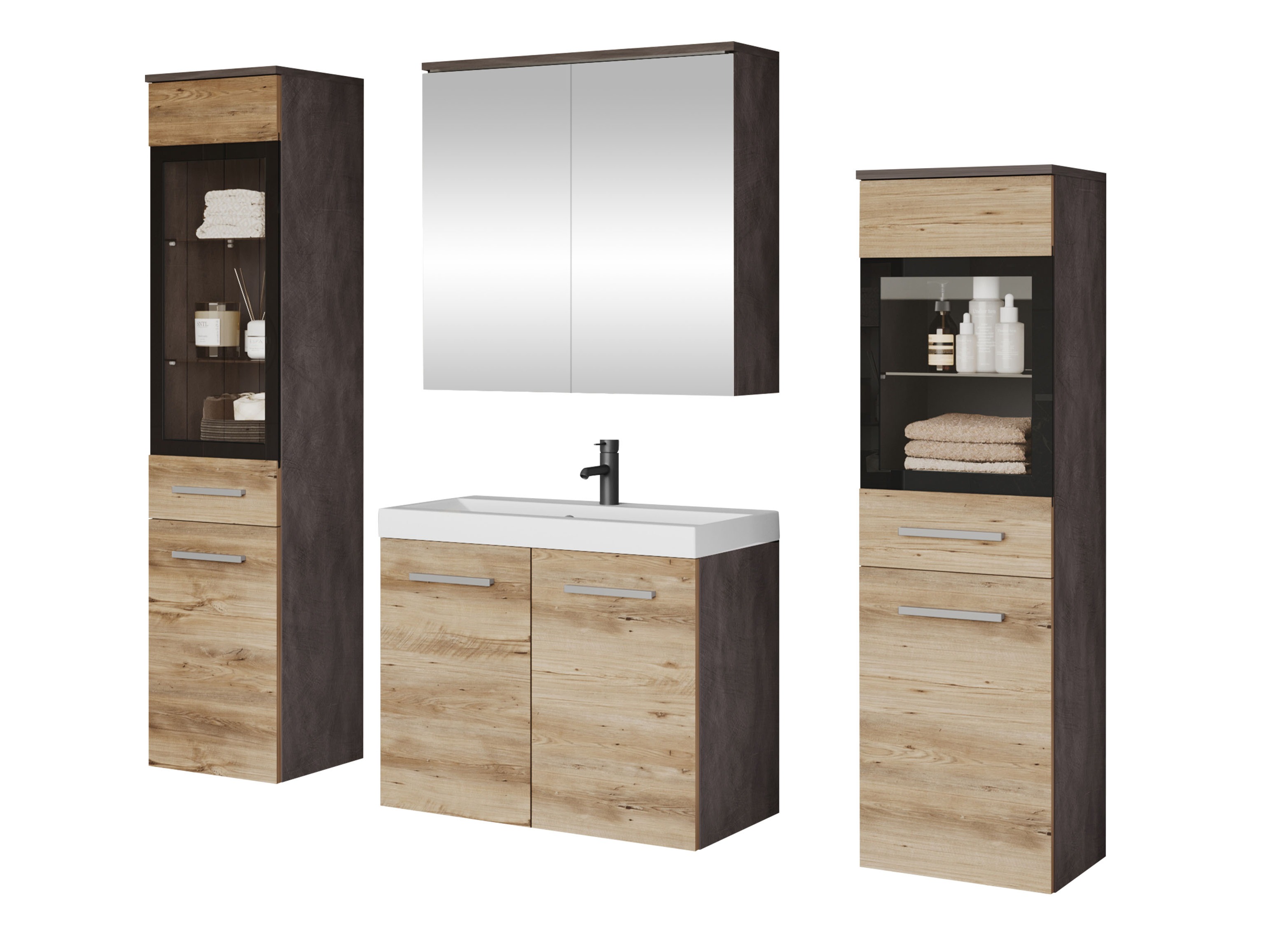 Bathroom set Scientia III (Matera grey + Chestnut)