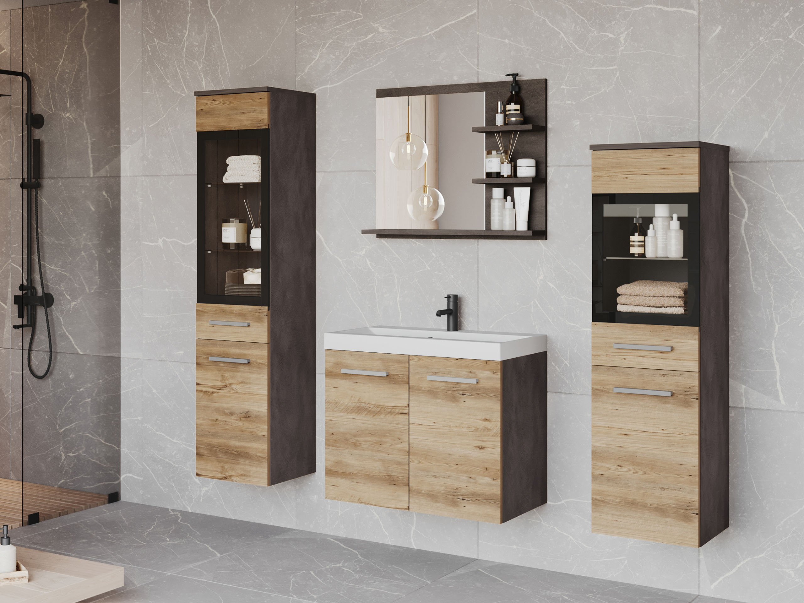 Bathroom set Scientia IV (Matera grey + Chestnut)
