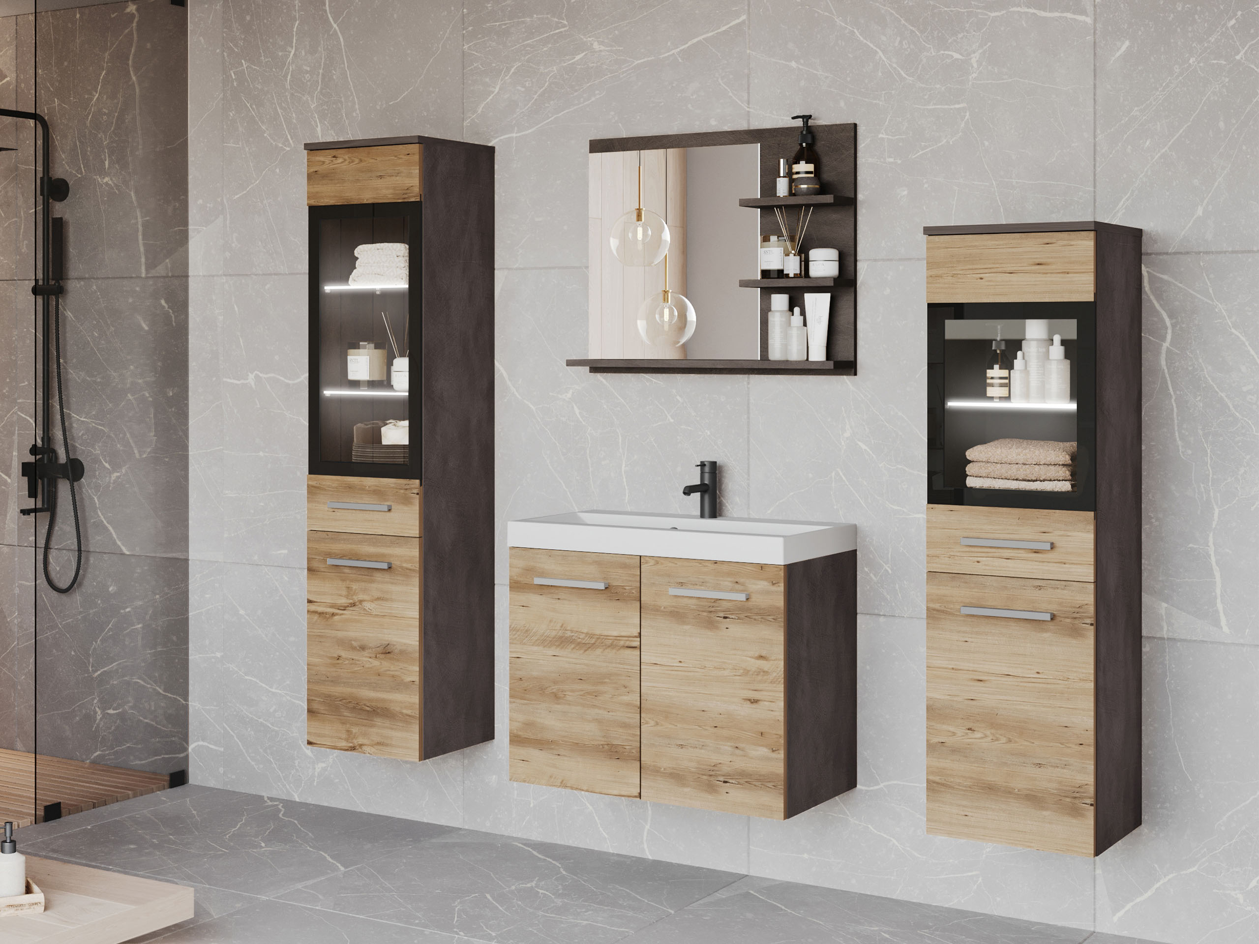 Bathroom set Scientia IV (Matera grey + Chestnut)