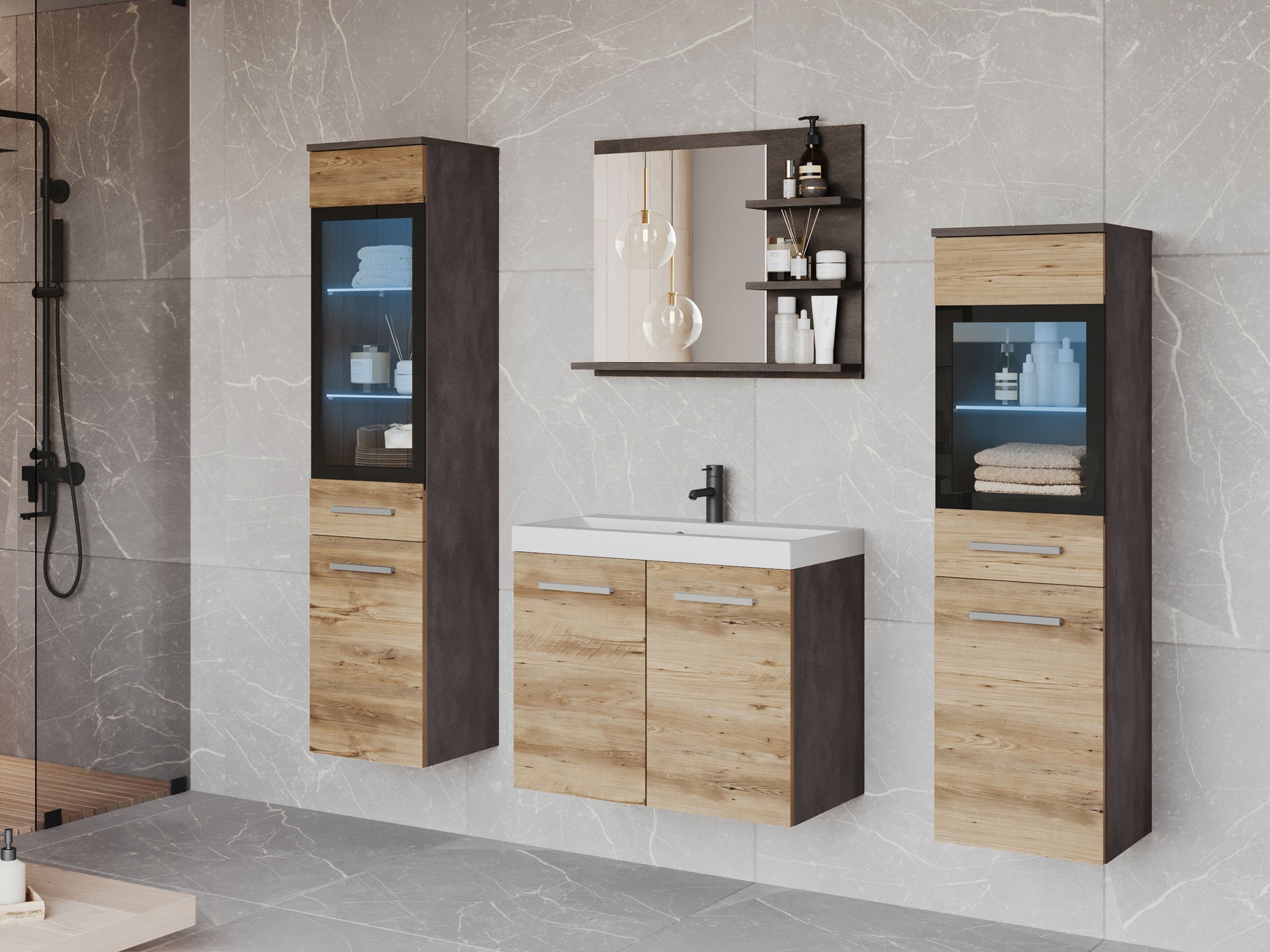 Bathroom set Scientia IV (Matera grey + Chestnut)