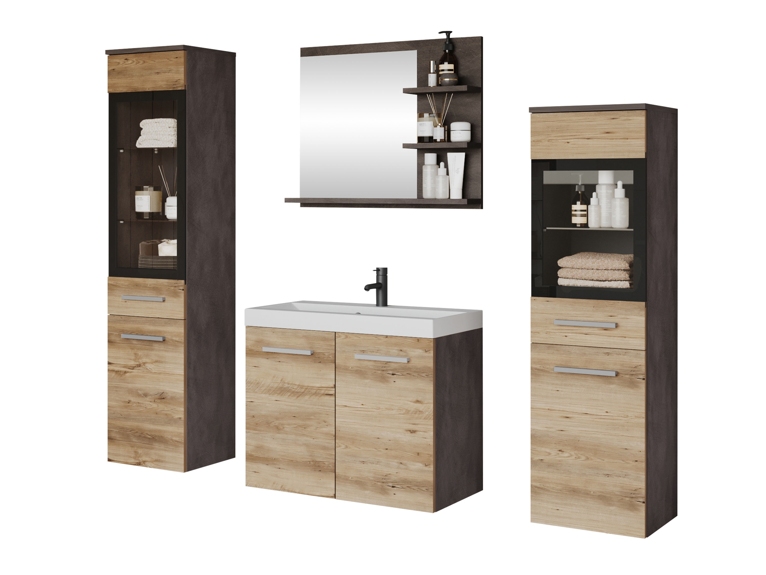 Bathroom set Scientia IV (Matera grey + Chestnut)