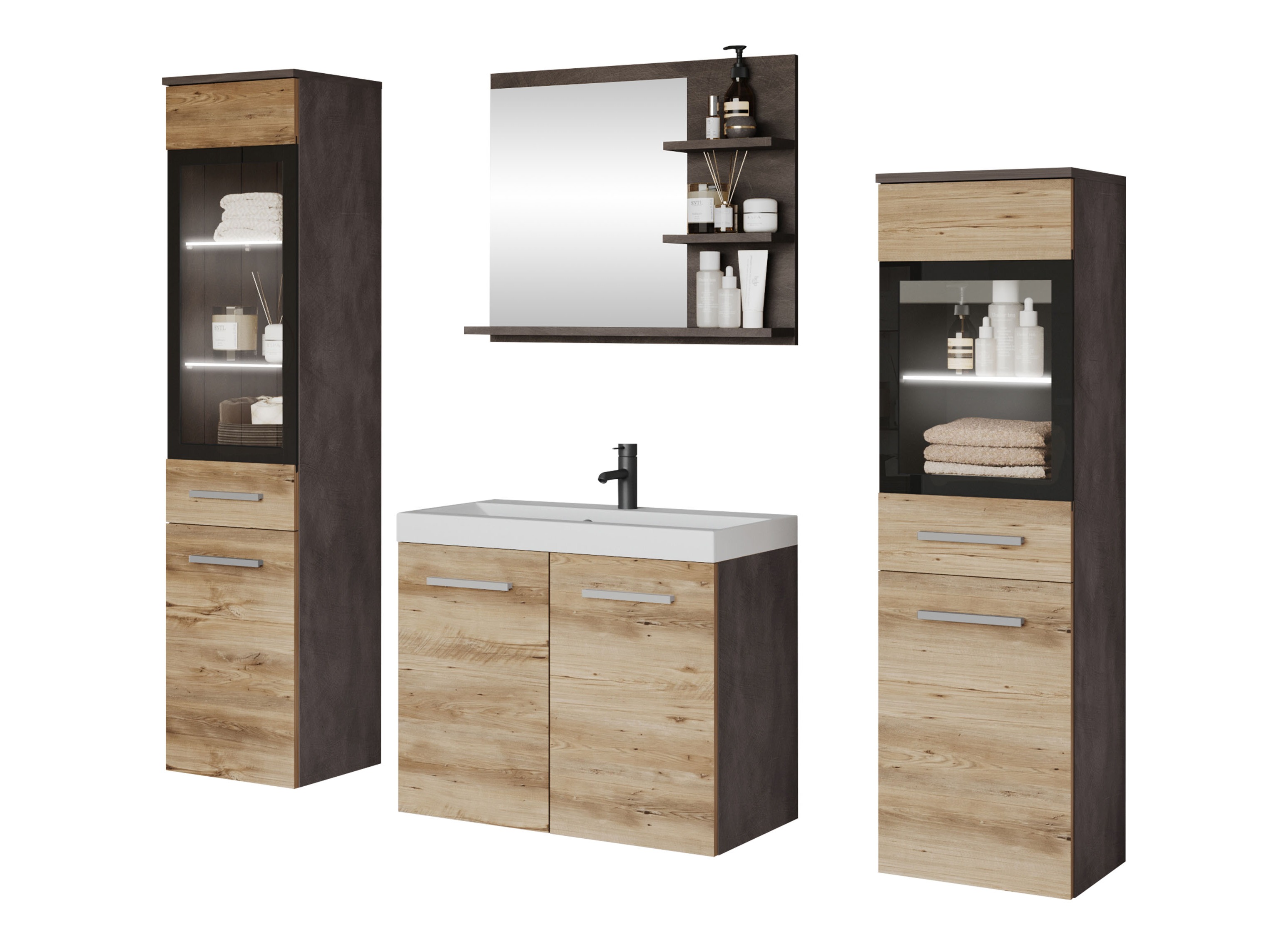 Bathroom set Scientia IV (Matera grey + Chestnut)