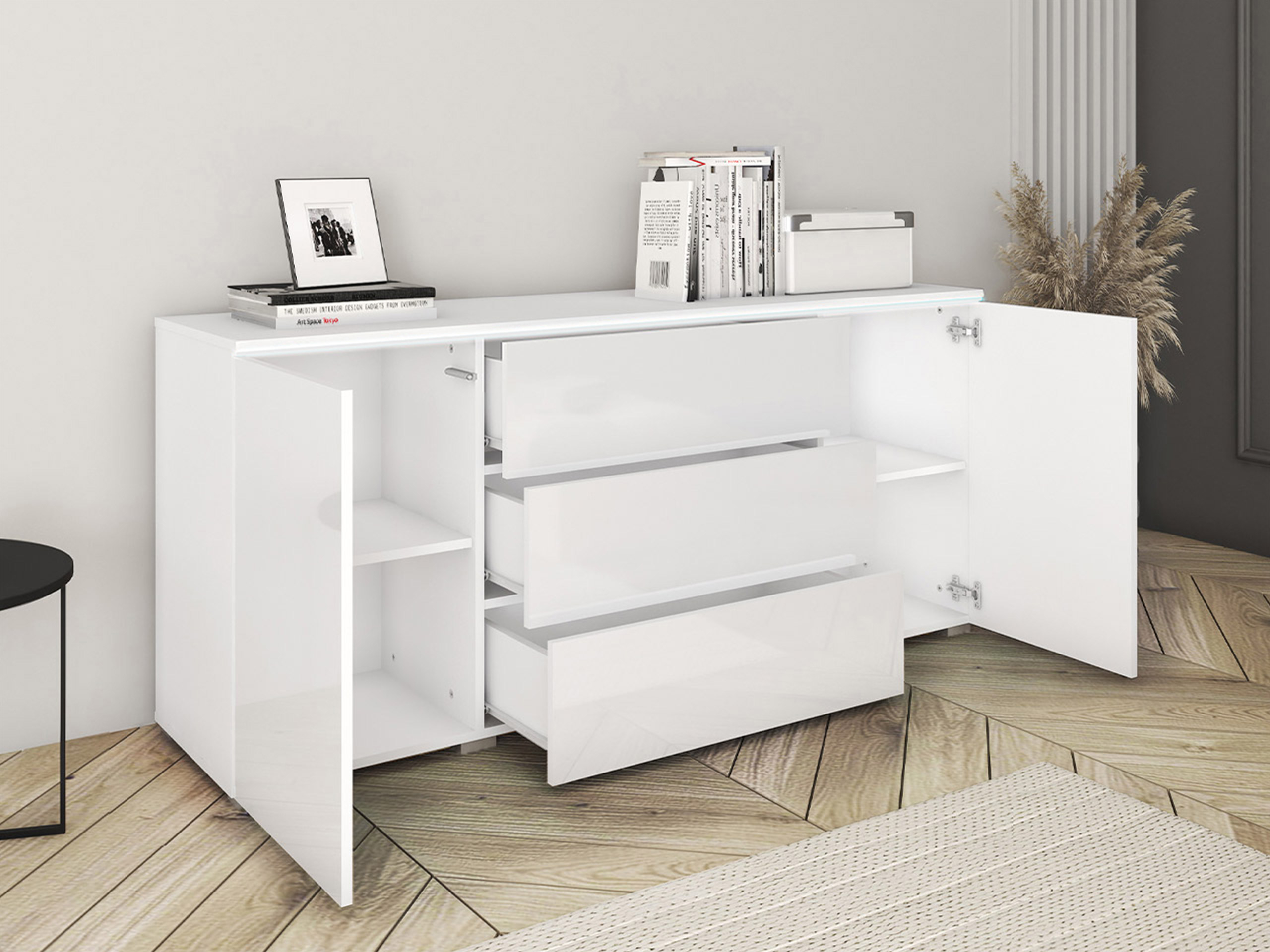 Chest of drawers Mirfivo 102 (Wotan Oak + Glossy black)