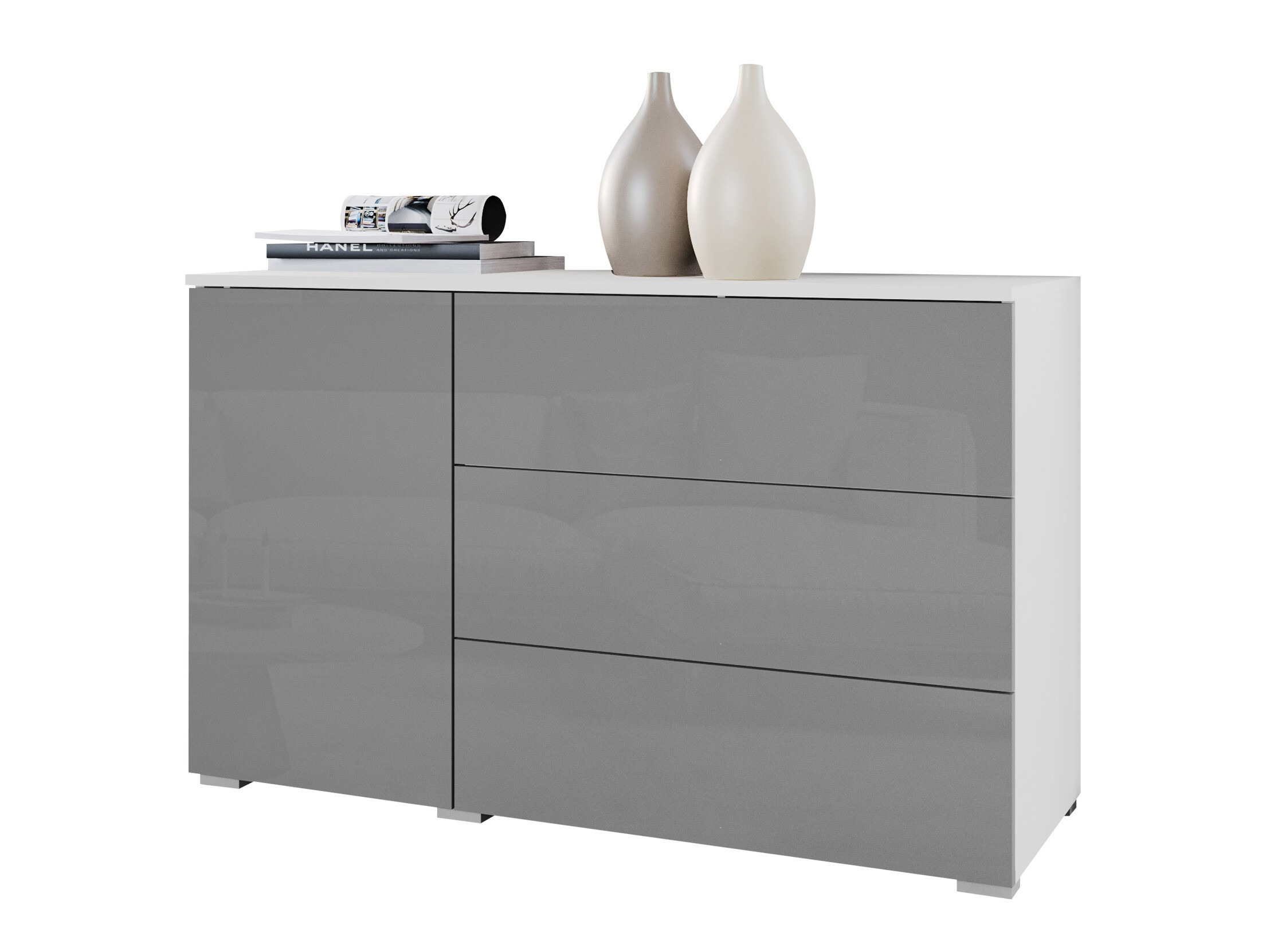 Chest of drawers Sarasota 128 (White + Glossy grey)