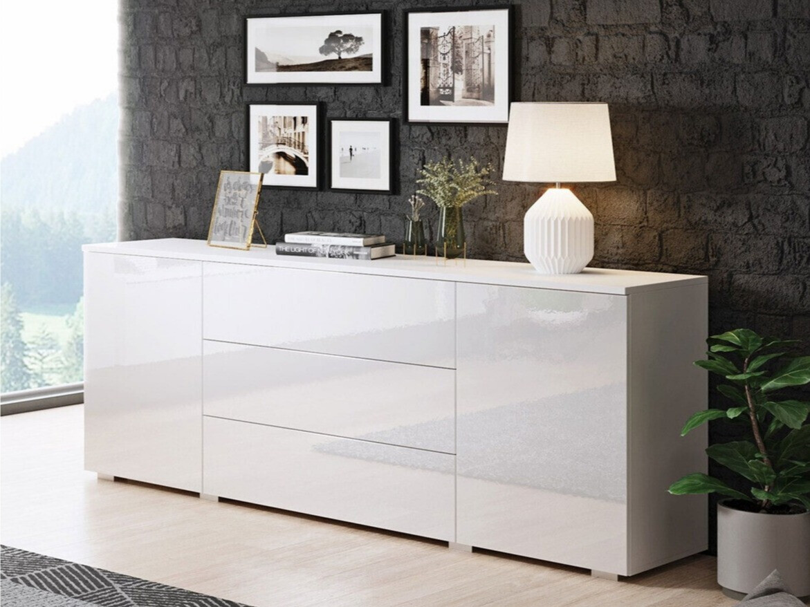 Chest of drawers Sarasota 129 (White + Glossy white)
