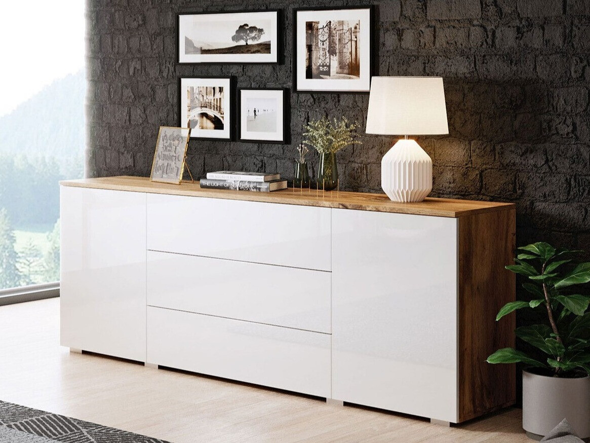 Chest of drawers Sarasota 129 (Wotan Oak + Glossy white)