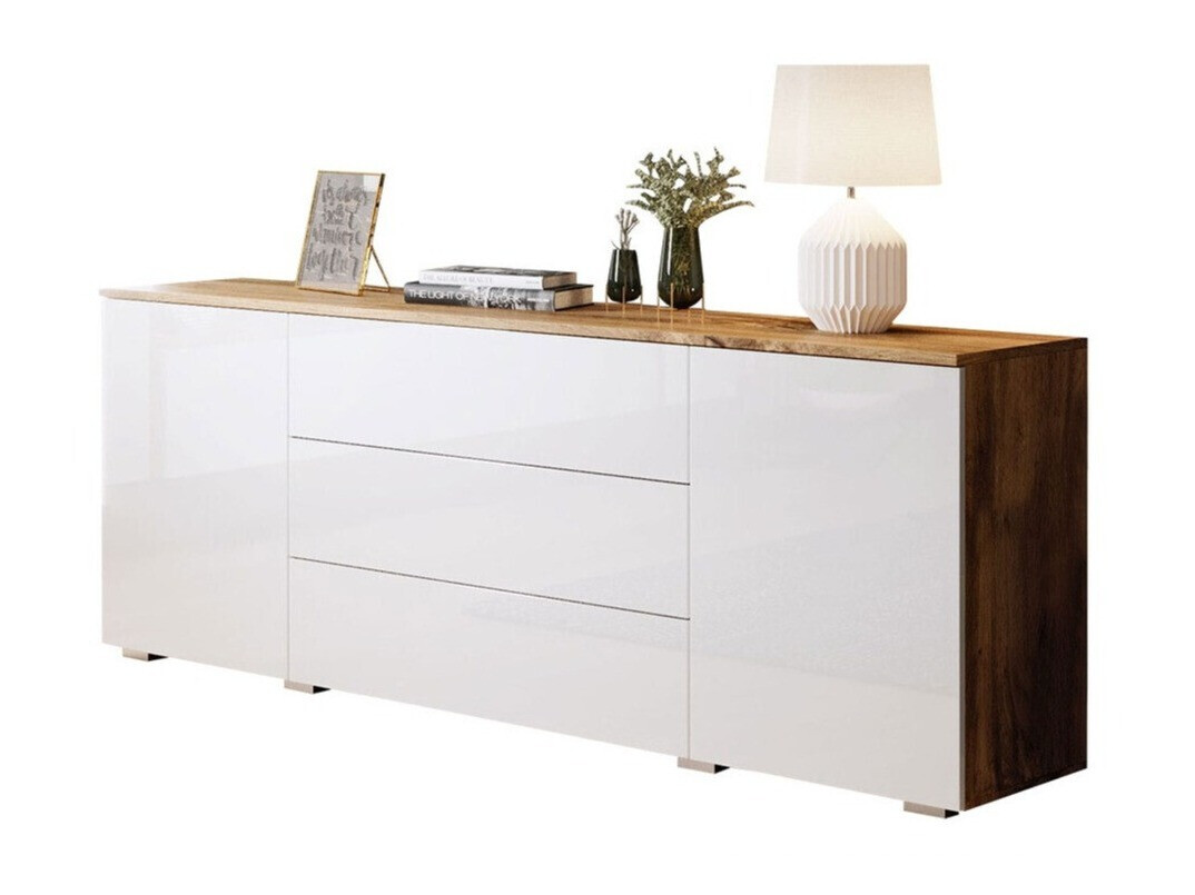 Chest of drawers Sarasota 129 (Wotan Oak + Glossy white)