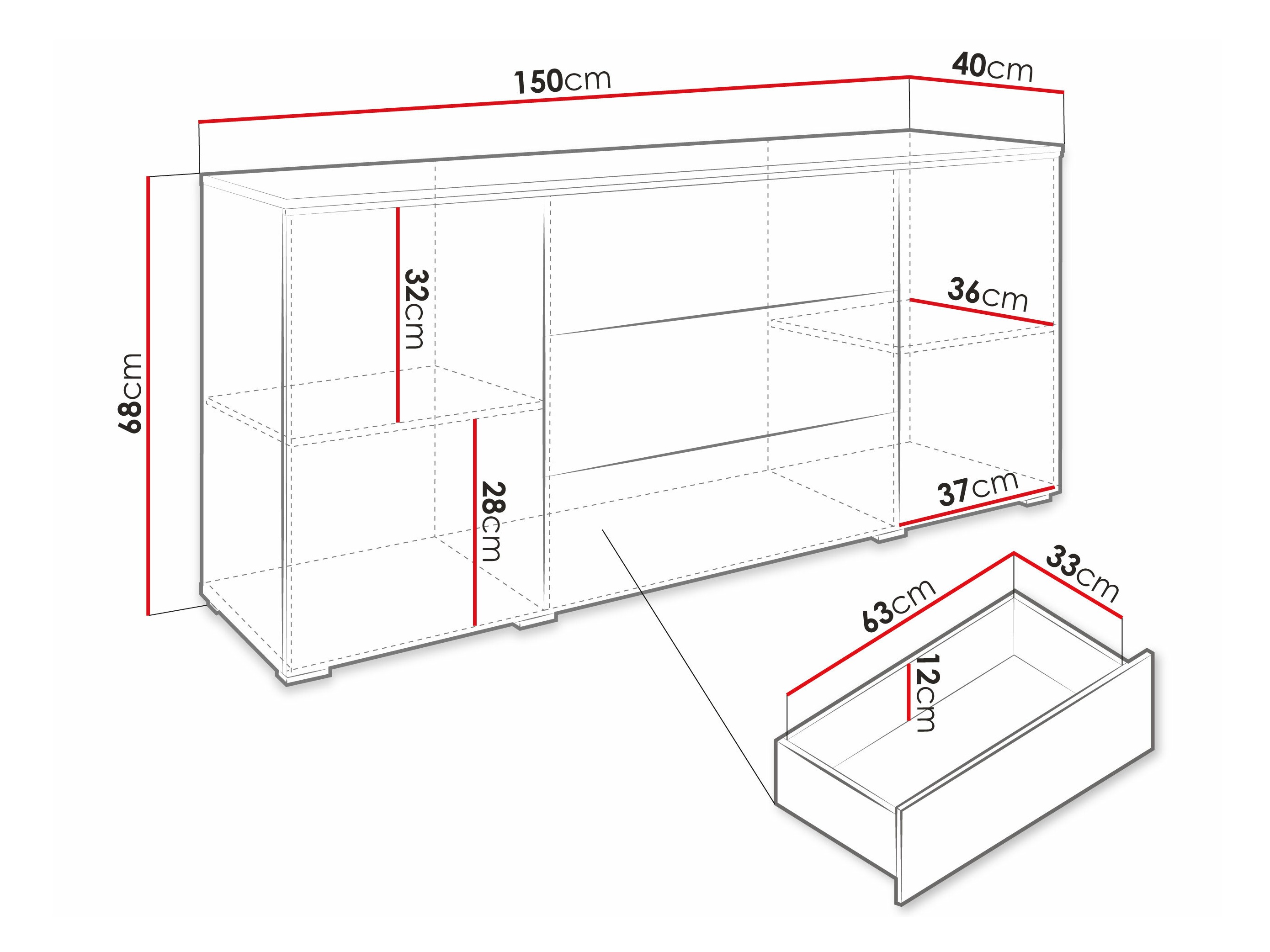 Chest of drawers Sarasota 142 (Concrete + Glossy white)