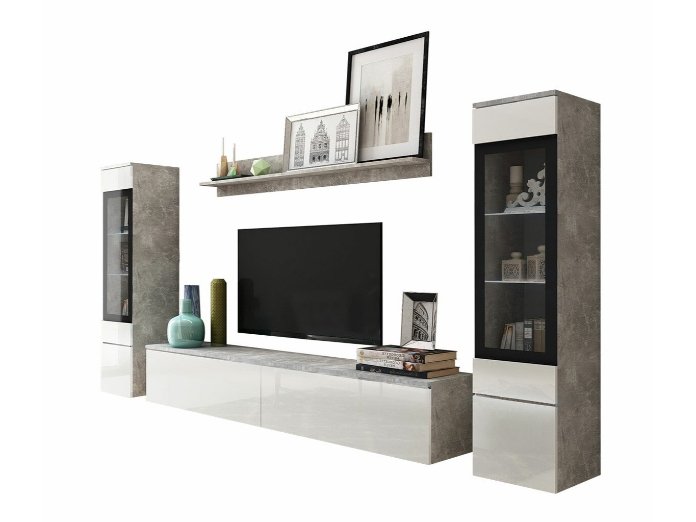 Living room set Mirfivo 101 (Concrete + Glossy white)