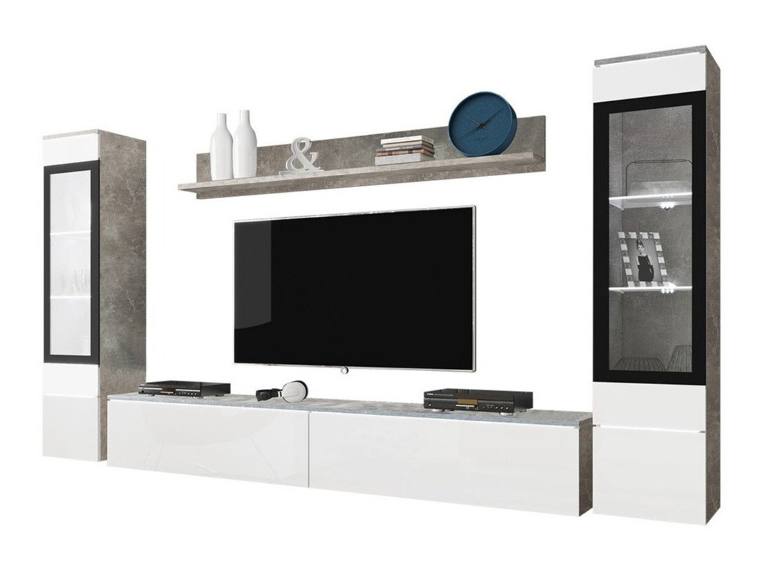 Living room set Mirfivo 101 (Concrete + Glossy white)