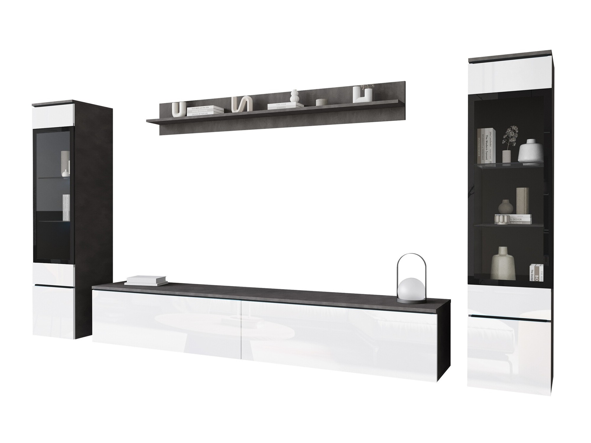 Living room set Mirfivo 101 (Matera grey + Glossy white)