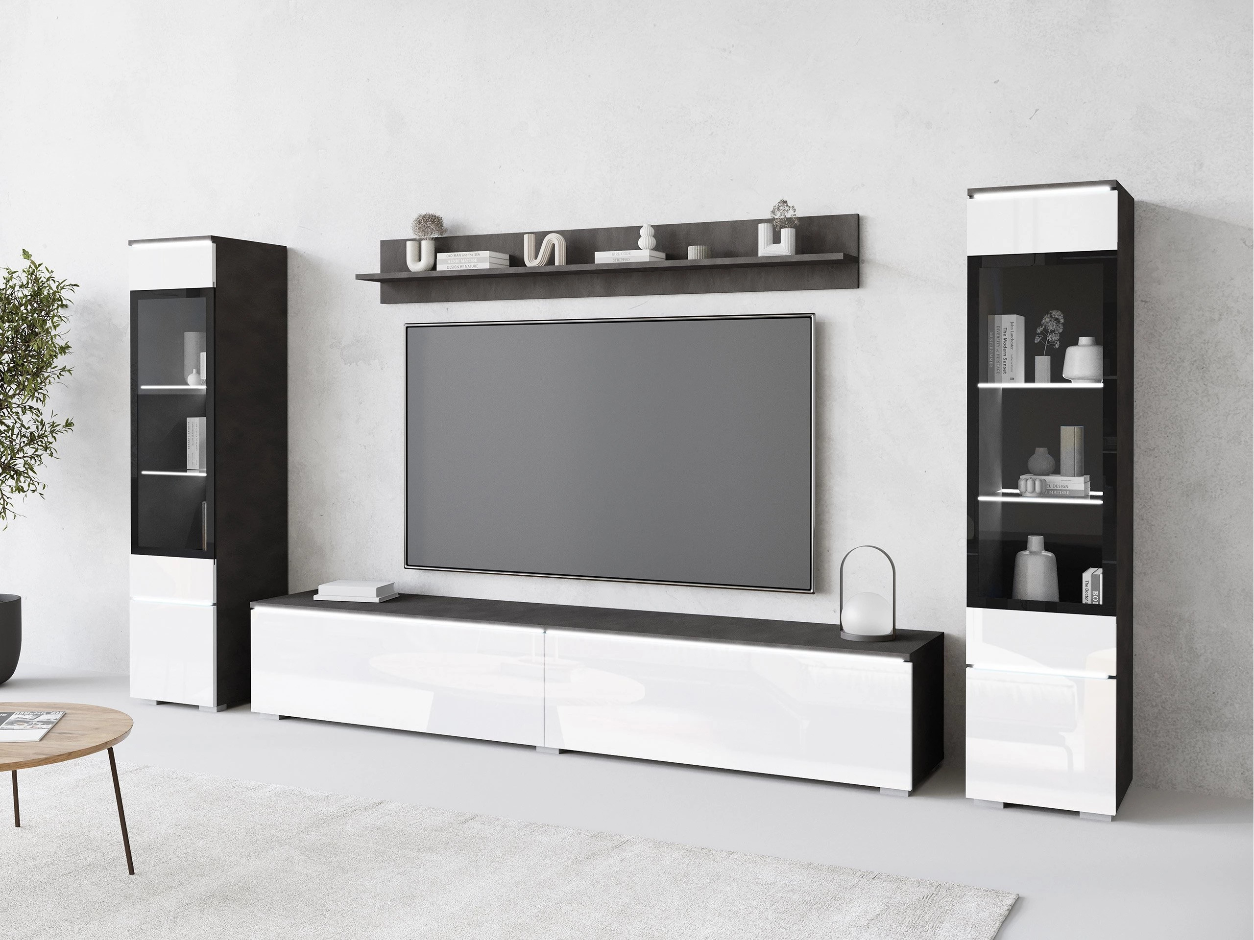 Living room set Mirfivo 101 (Matera grey + Glossy white)