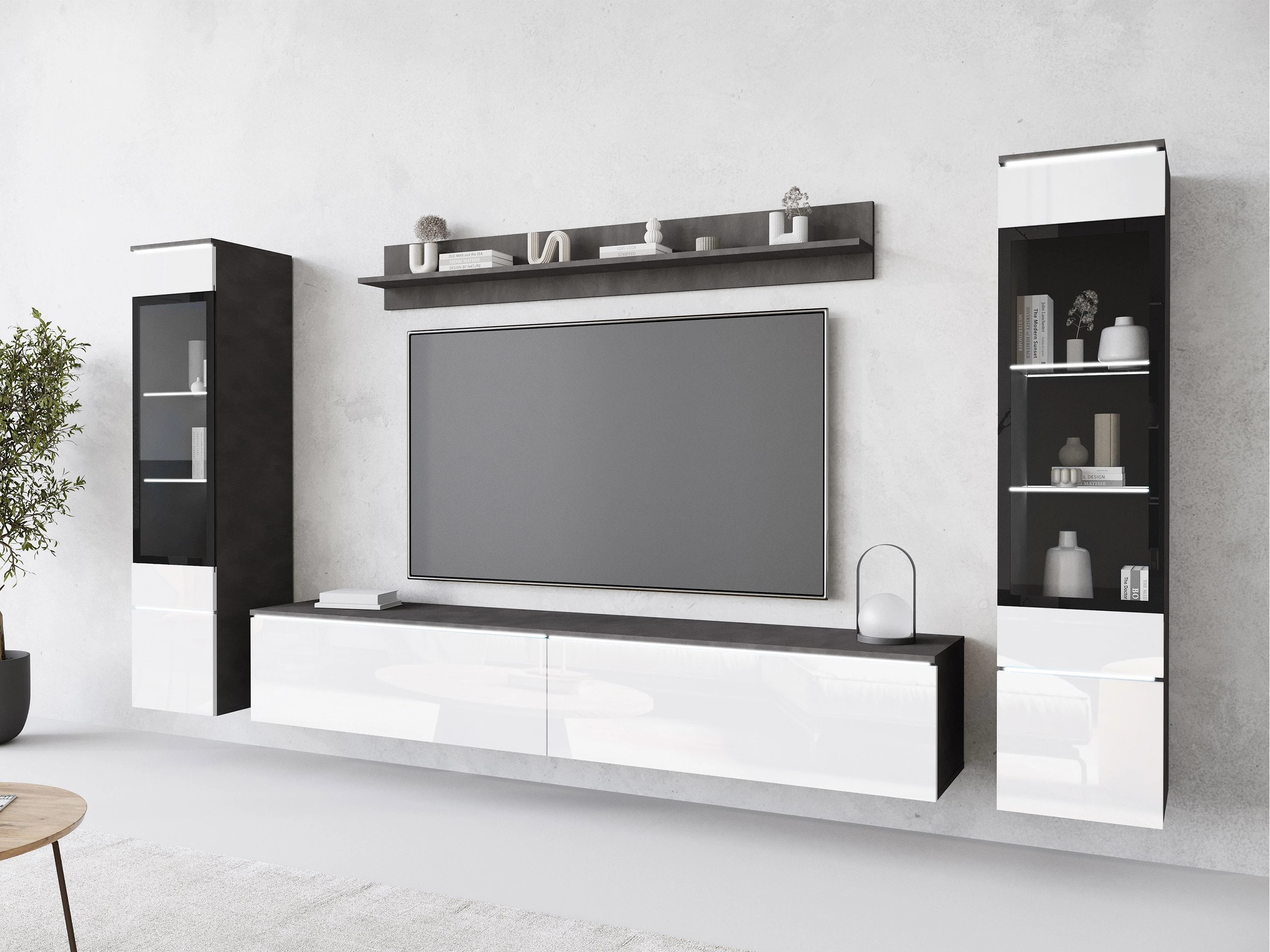 Living room set Mirfivo 101 (Matera grey + Glossy white)