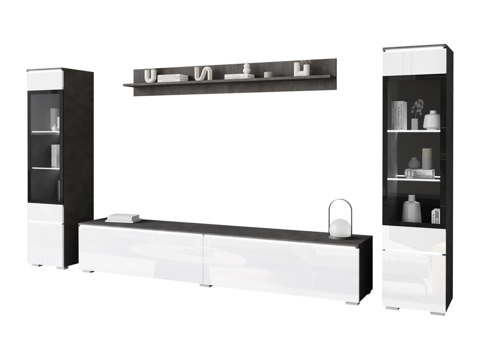 Living room set Mirfivo 101 (Matera grey + Glossy white)