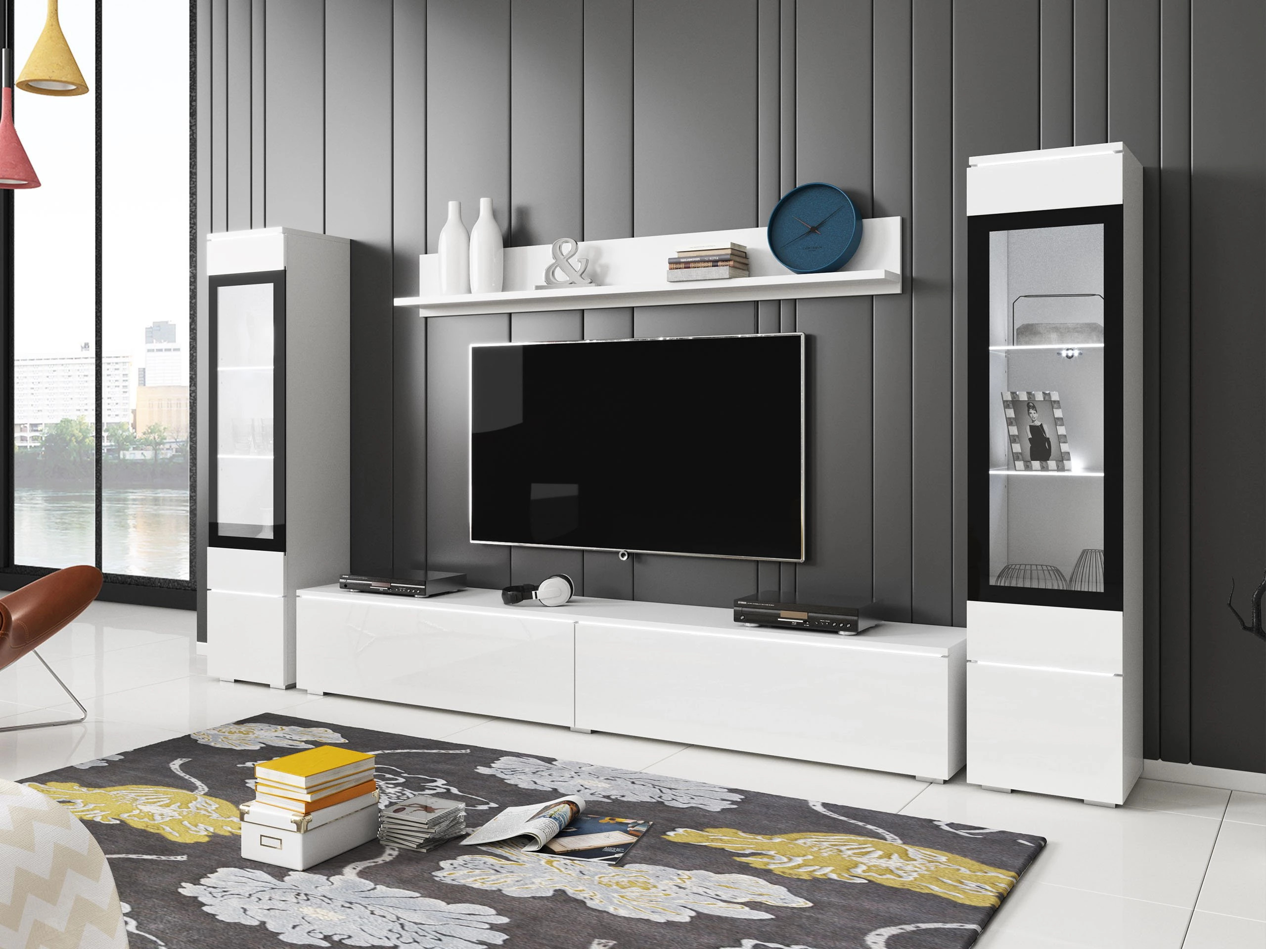 Living room set Mirfivo 101 (White + Glossy white)