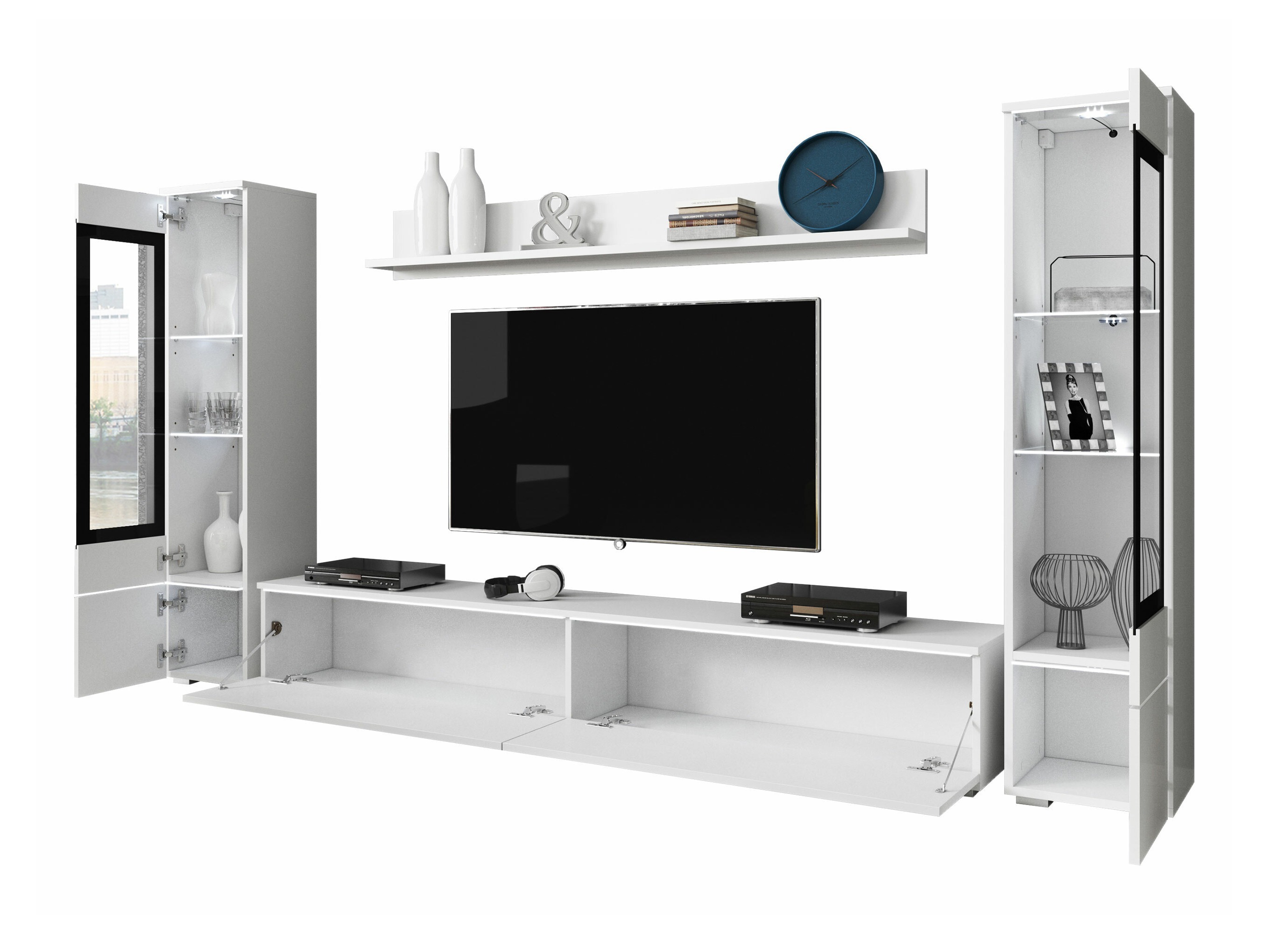 Living room set Mirfivo 101 (White + Glossy white)