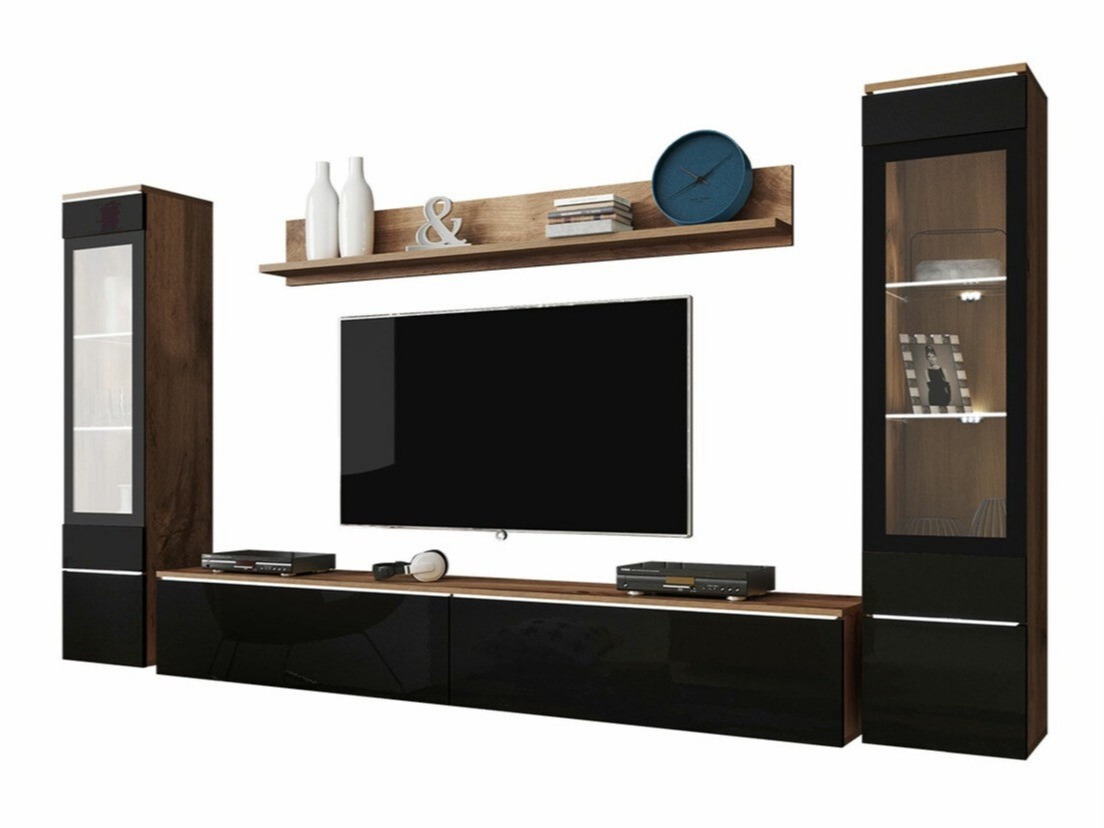 Living room set Mirfivo 101 (Wotan Oak + Glossy black)