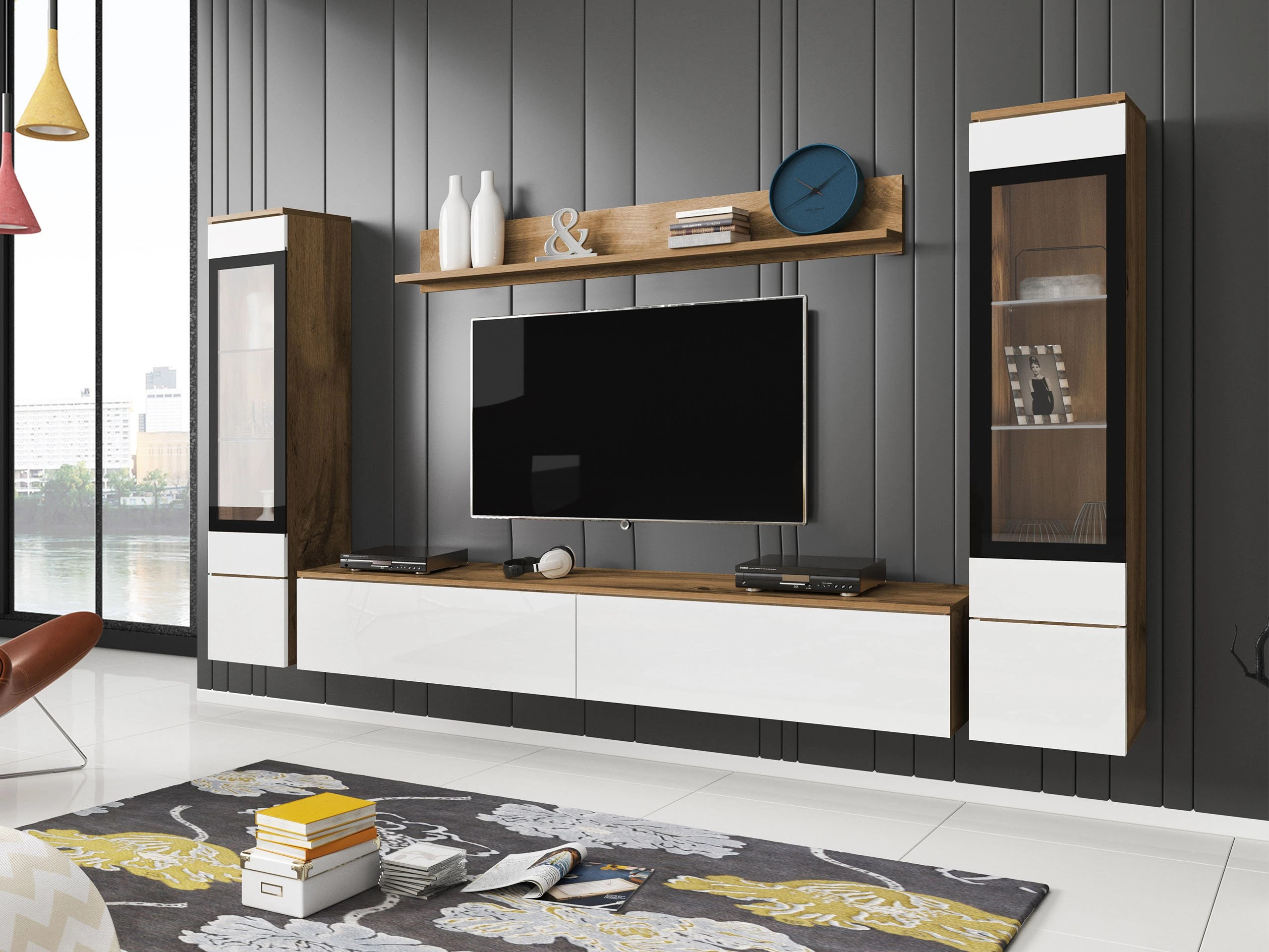 Living room set Mirfivo 101 (Wotan Oak + Glossy white)