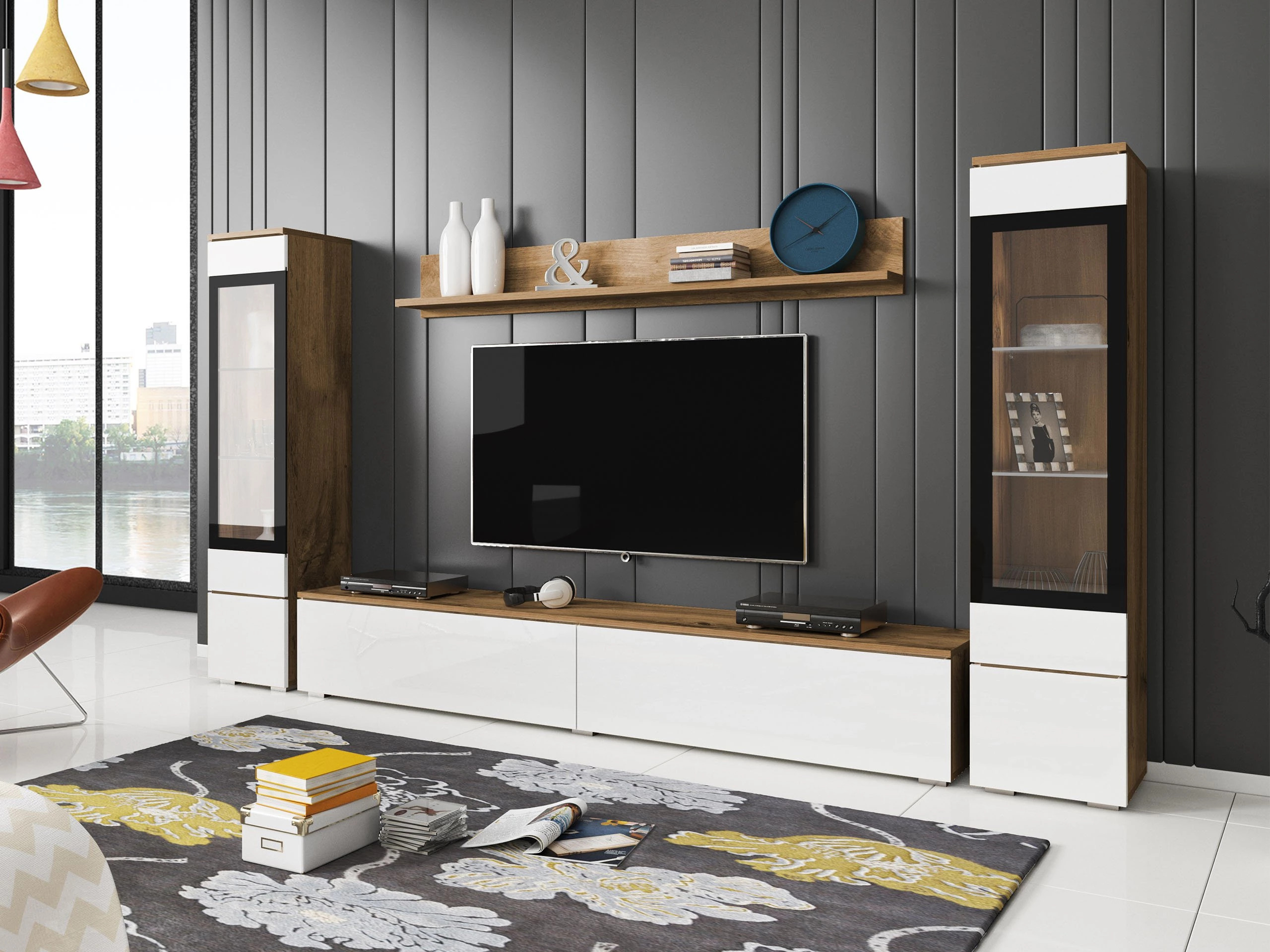 Living room set Mirfivo 101 (Wotan Oak + Glossy white)