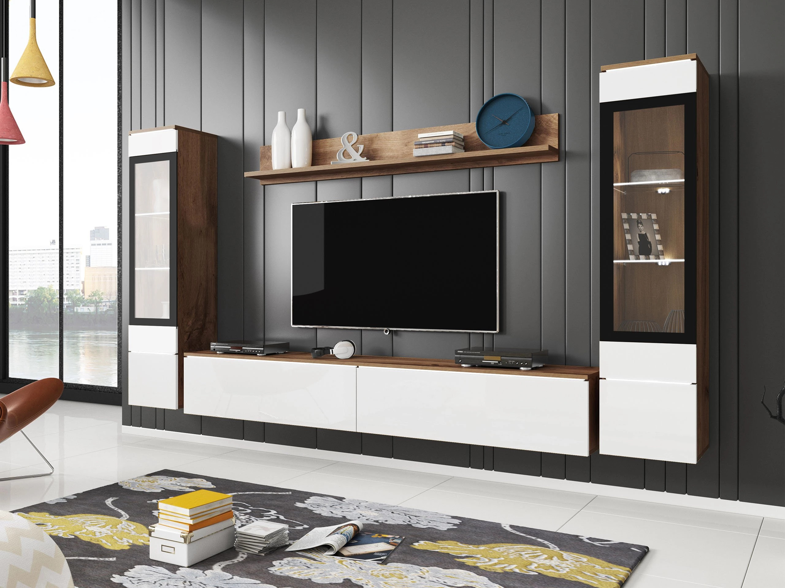 Living room set Mirfivo 101 (Wotan Oak + Glossy white)