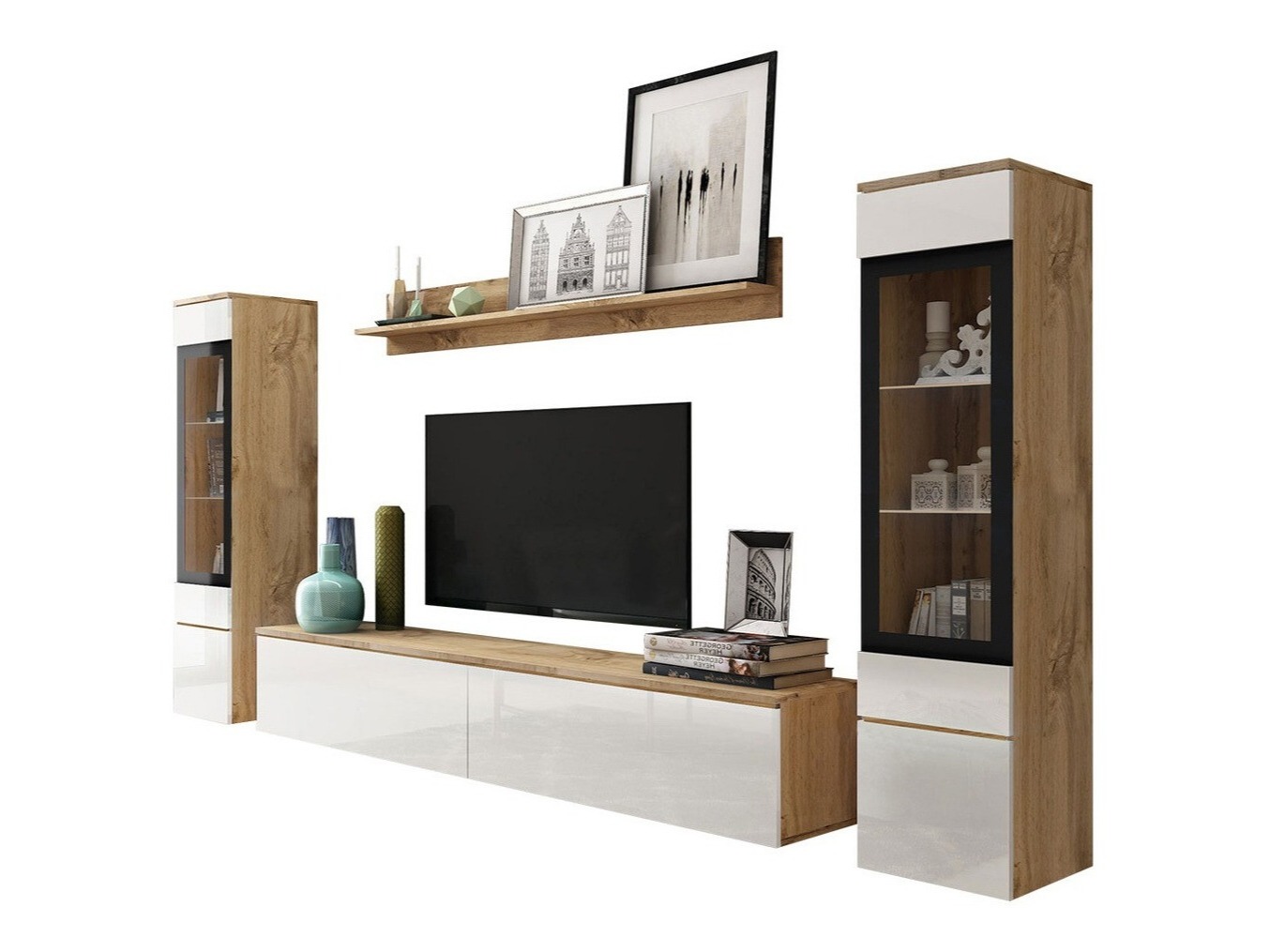 Living room set Mirfivo 101 (Wotan Oak + Glossy white)