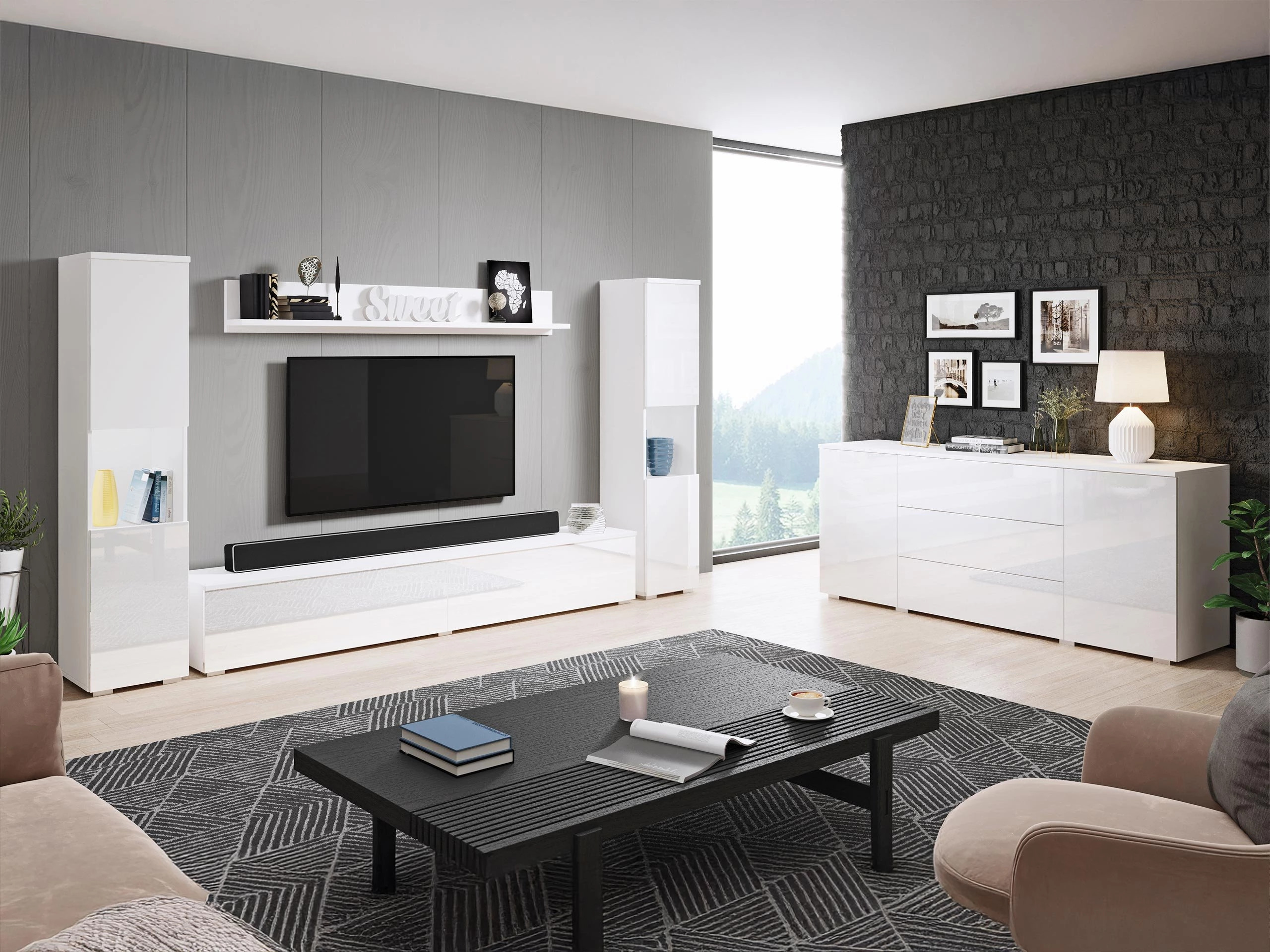 Living room set Sarasota 133 (White + Glossy white)