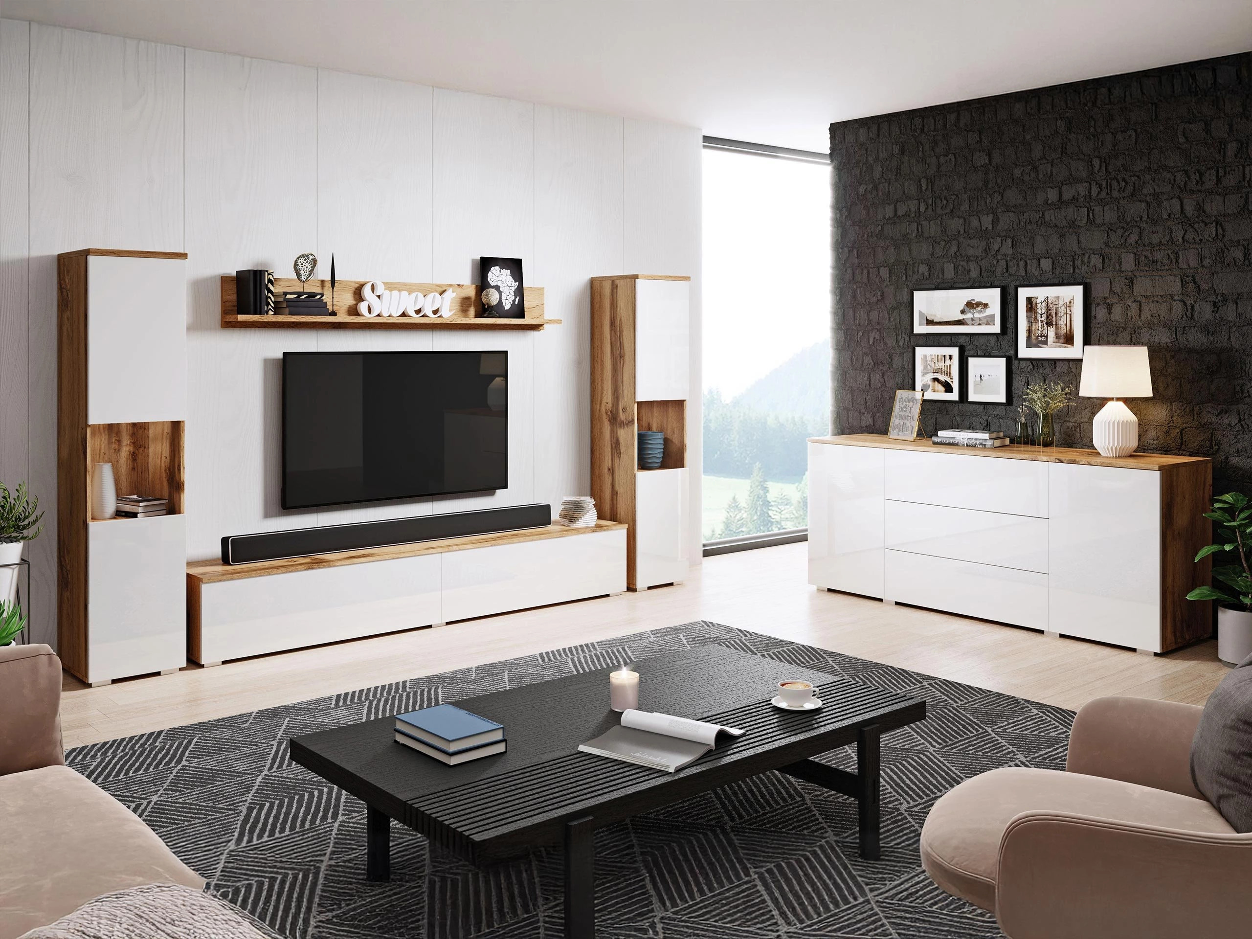 Living room set Sarasota 133 (Wotan Oak + Glossy white)