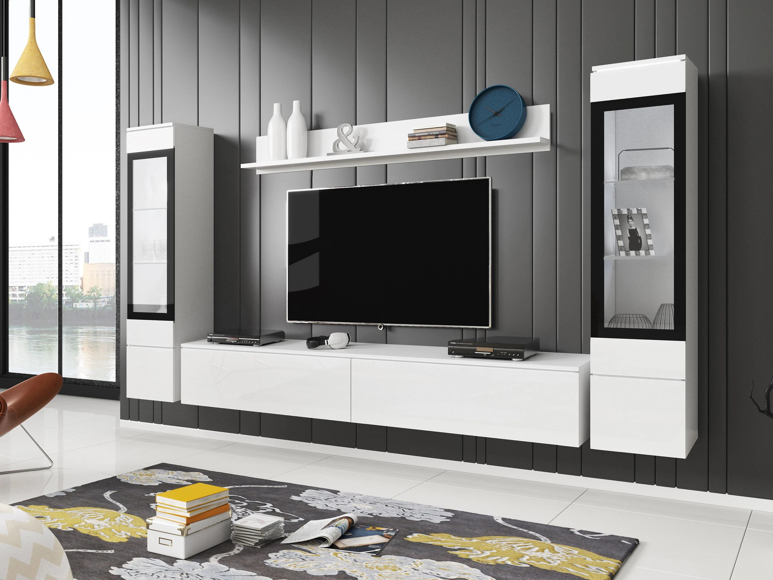 Living room set Mirfivo 101 (White + Glossy white)