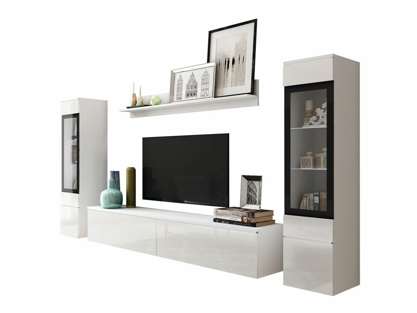 Living room set Mirfivo 101 (White + Glossy white)
