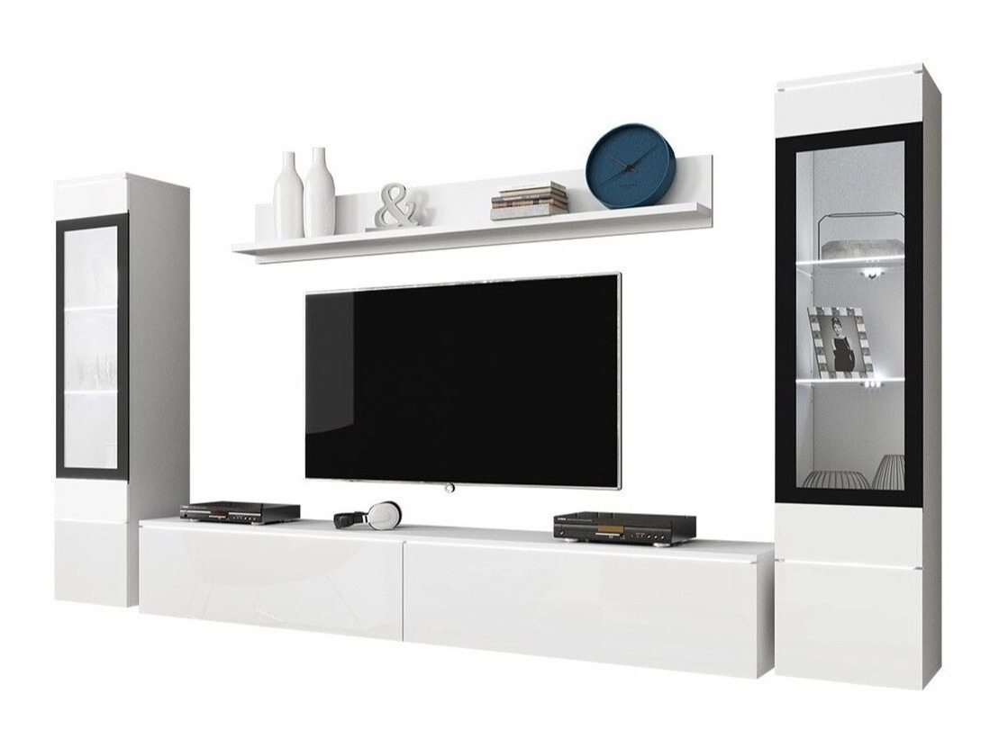 Living room set Mirfivo 101 (White + Glossy white)