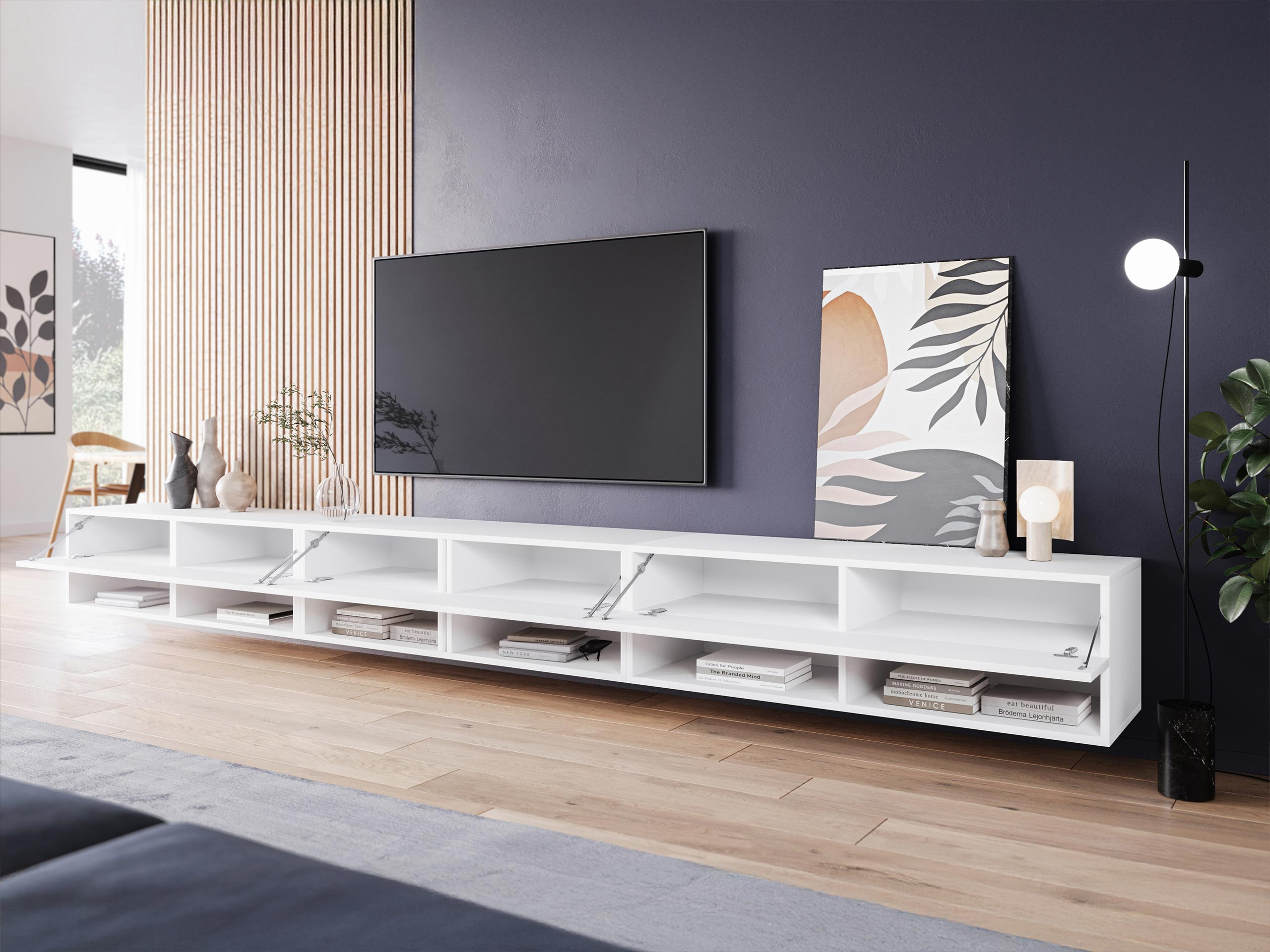 TV stand Sarasota 144 (White + Glossy white)