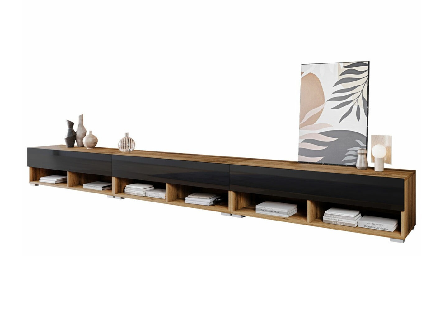 TV stand Sarasota 144 (Wotan Oak + Glossy black)