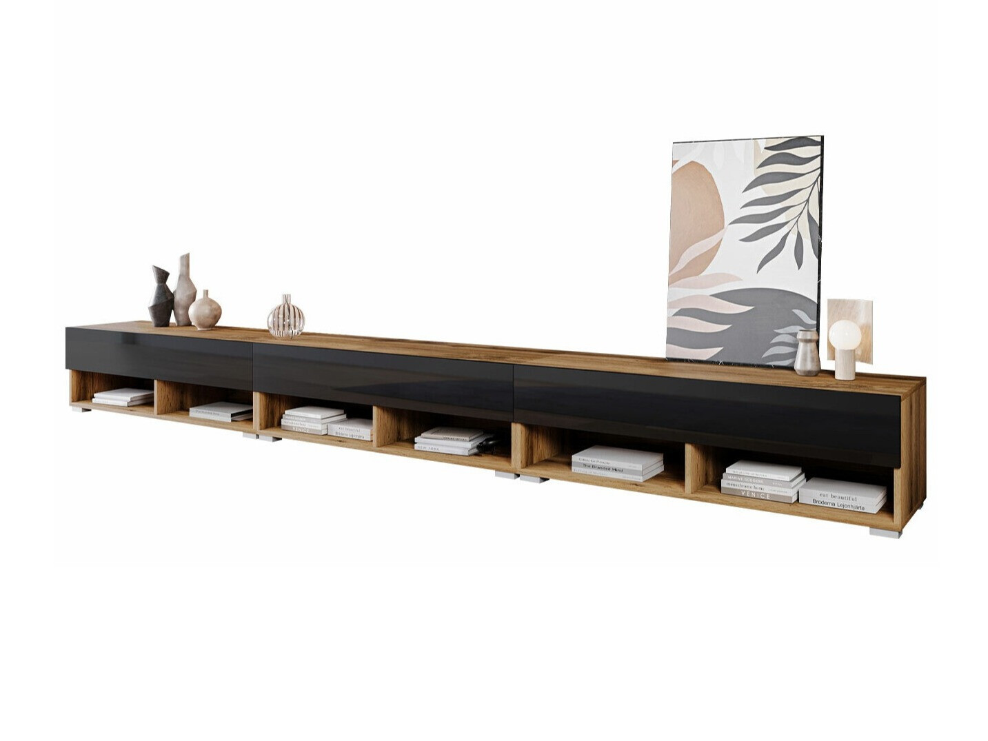 TV stand Sarasota 144 (Wotan Oak + Glossy black)