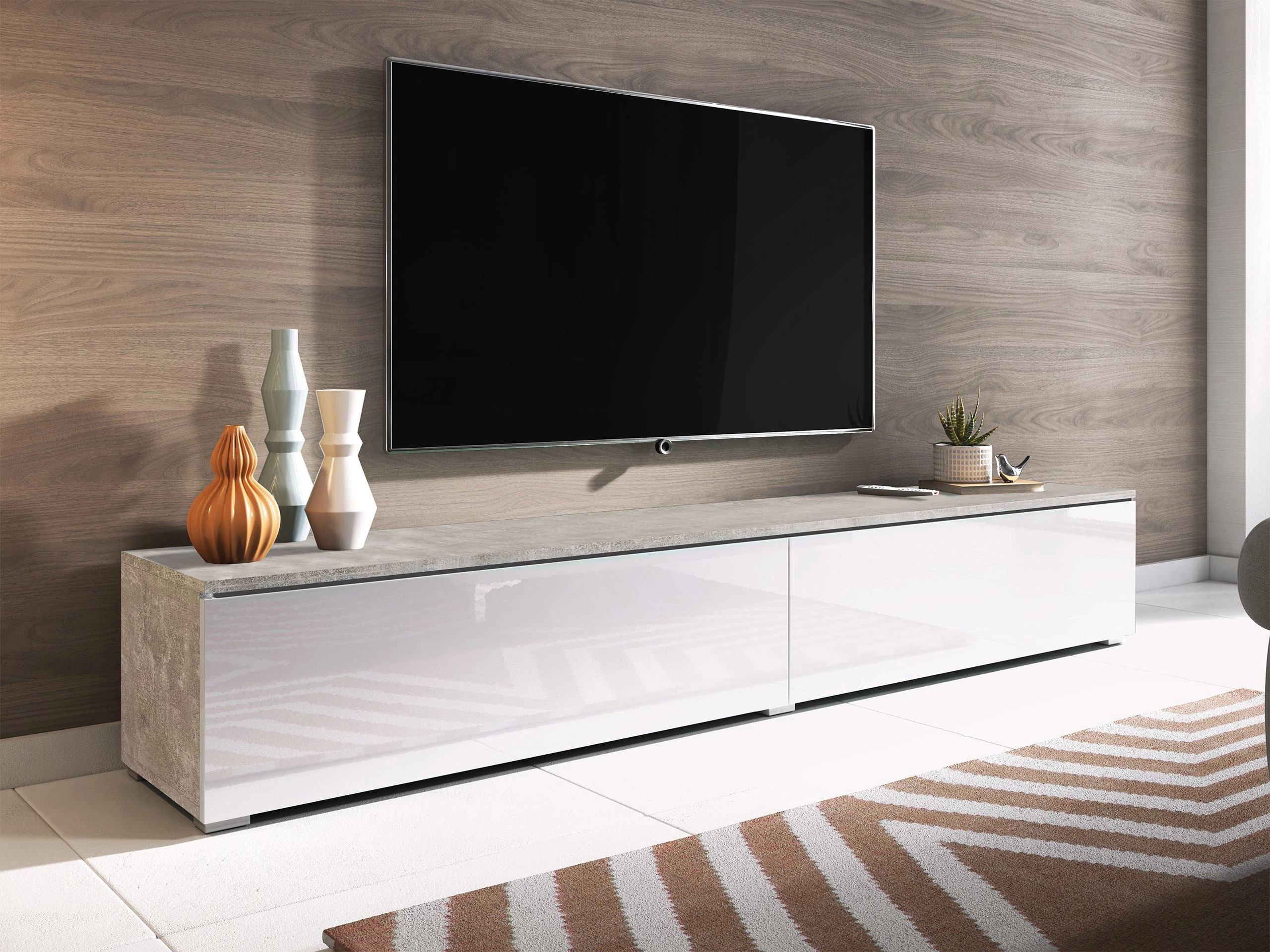 TV stand Scientia I (Concrete + Glossy white)